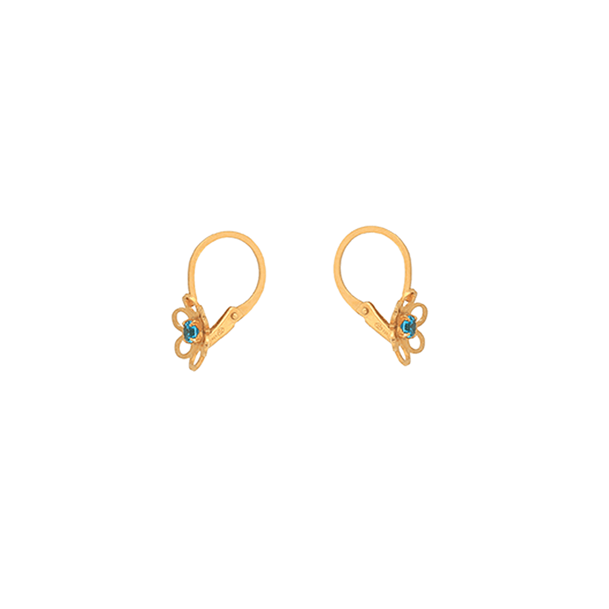 Boucles D'oreilles Or 375 Pendant 14mm Fleur 7mm Zirconium Teinté