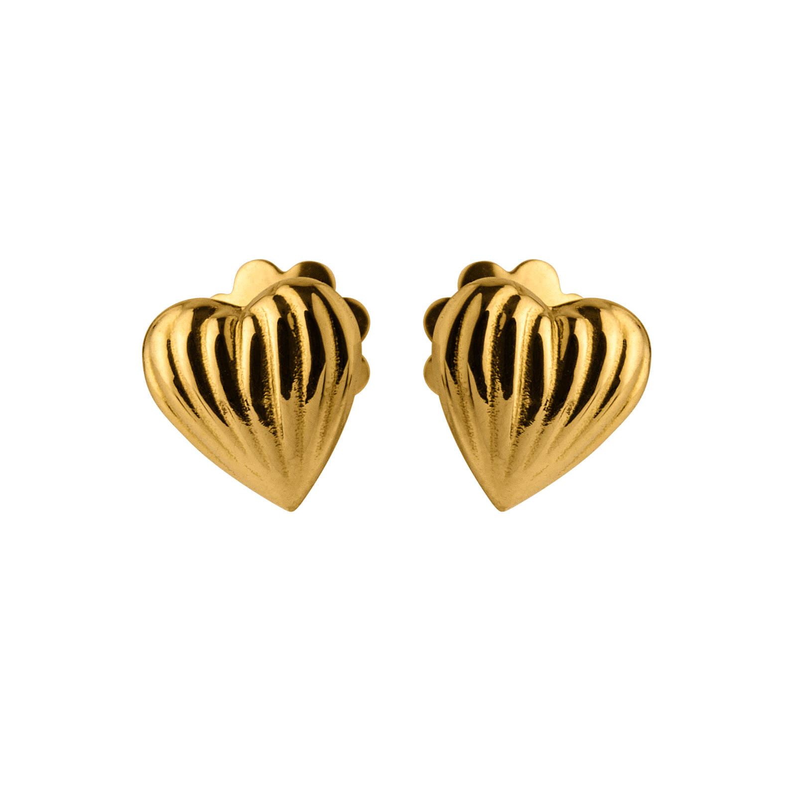 Boucles D'oreilles Cœur Bombé Strié 6mm Fermoir Vis Or750