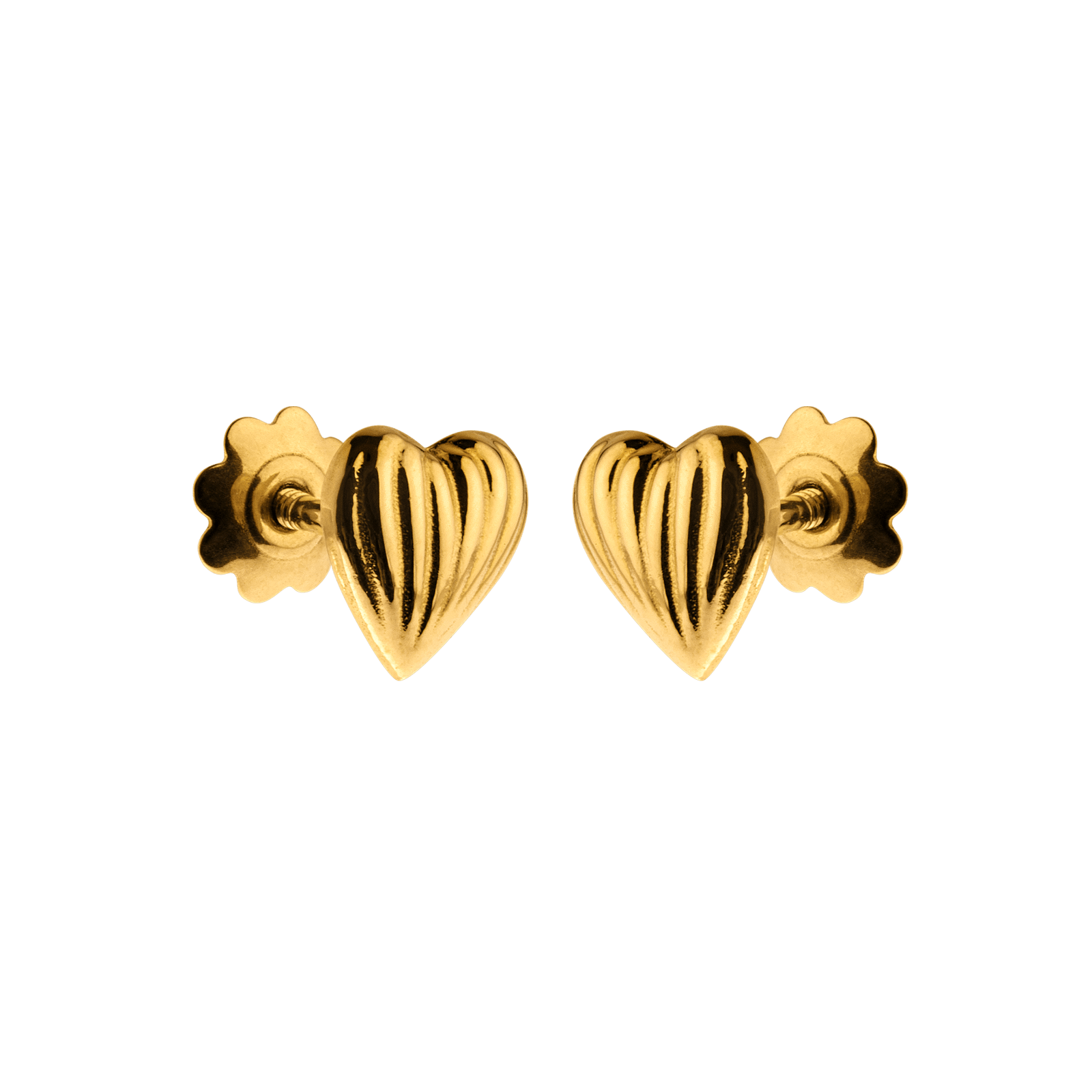 Boucles D'oreilles Cœur Bombé Strié 6mm Fermoir Vis Or750