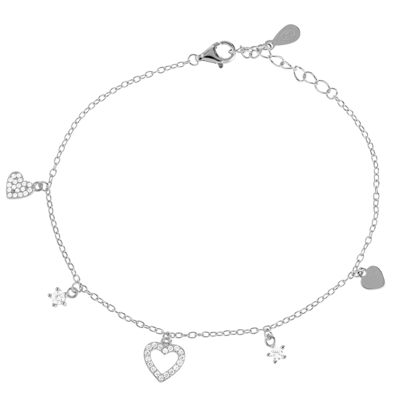 Bracelet Argent breloques Oxyde de Zirconium 17 plus 3 centimètres