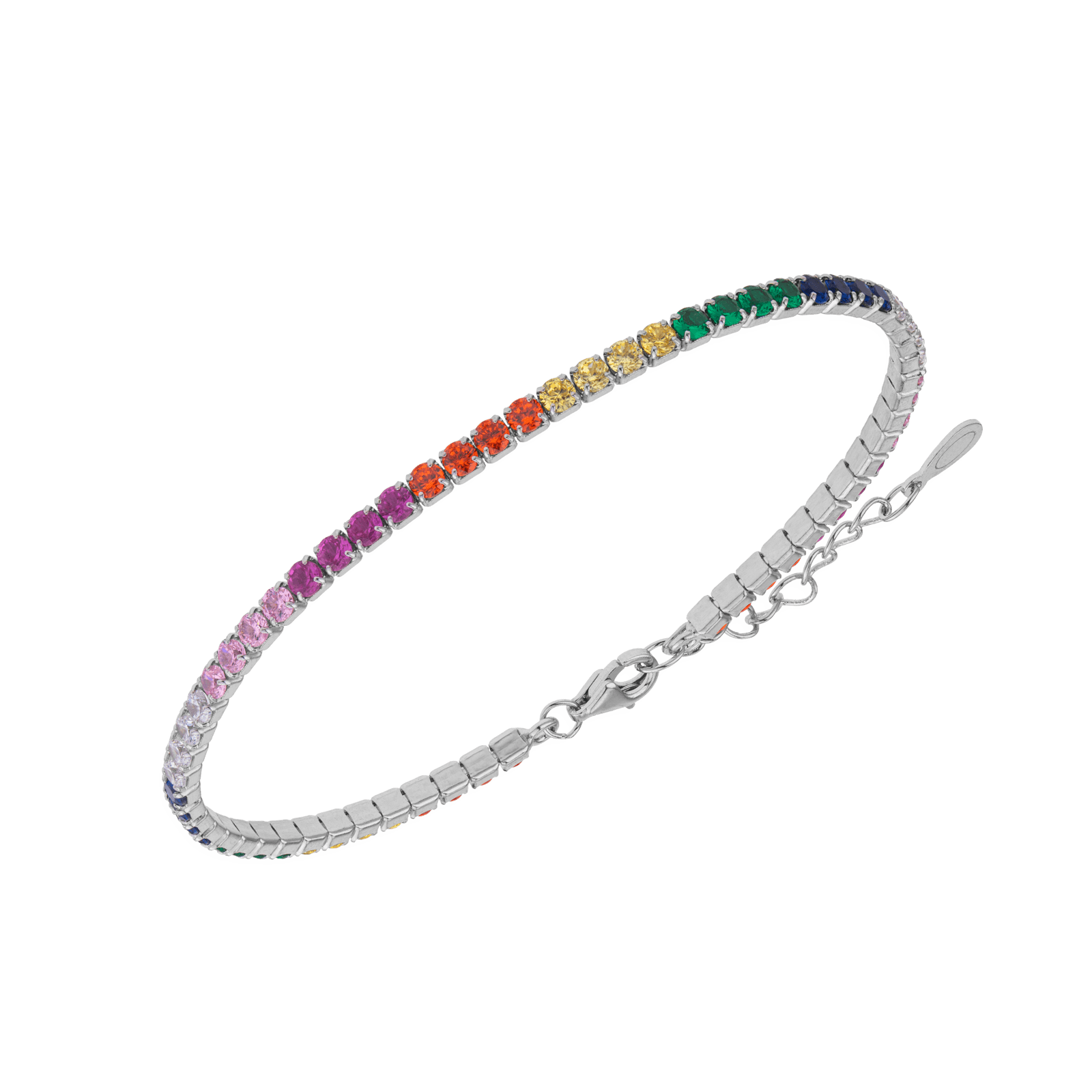 bracelet Argent tennis Oxyde de Zirconium arc en ciel 17 plus 3 centimètres