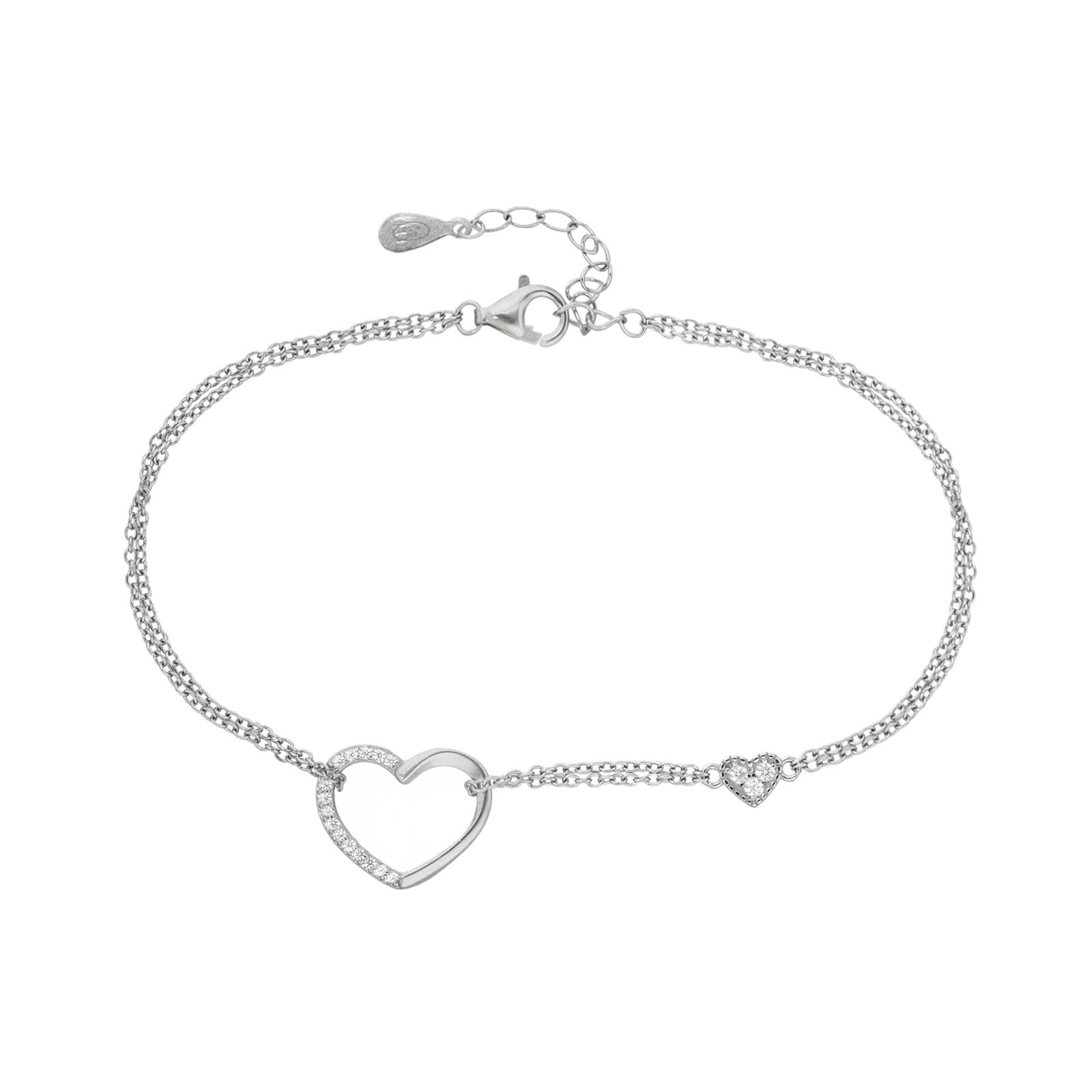 Bracelet Argent coeur Oxyde de Zirconium 17 plus 3 centimètres