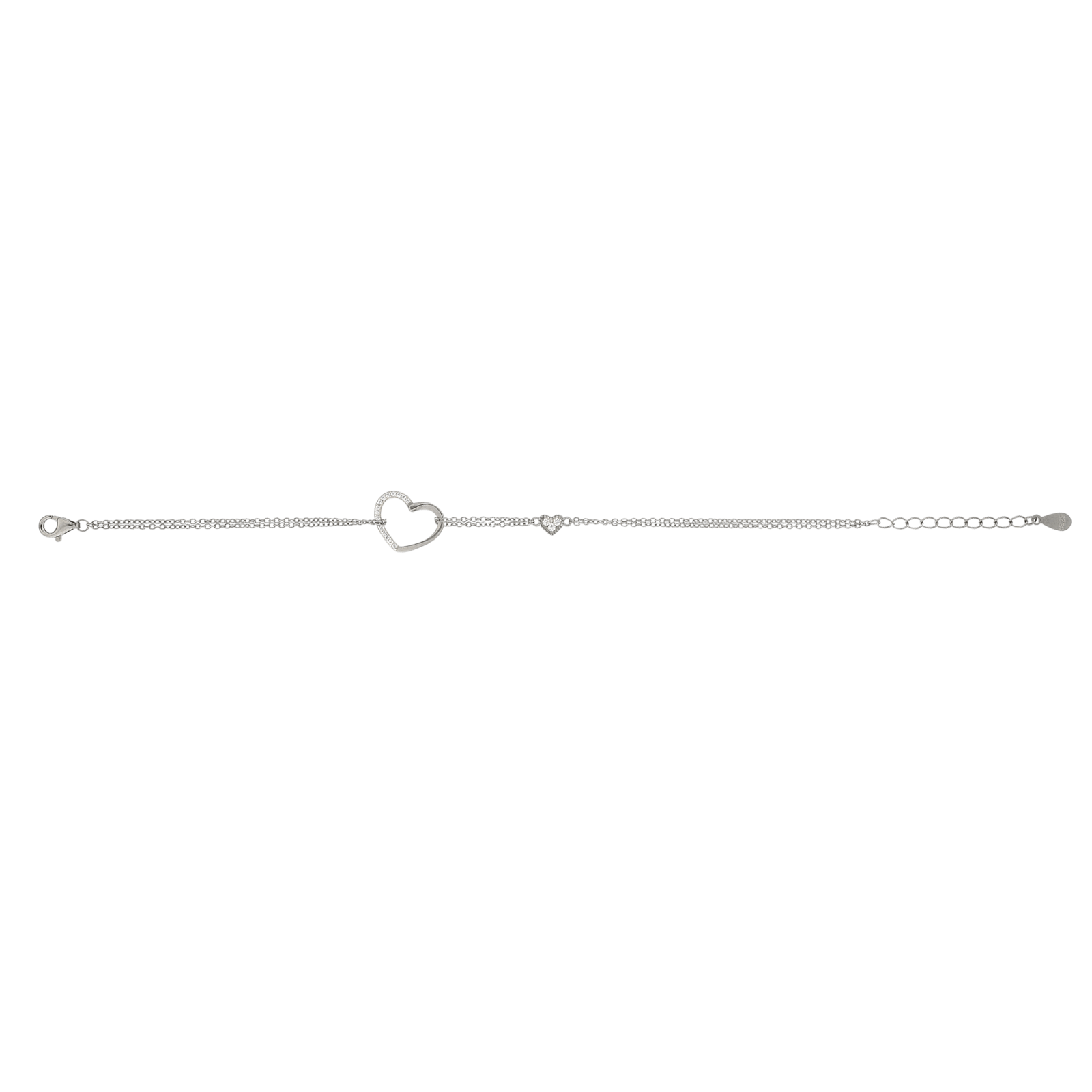 Bracelet Argent coeur Oxyde de Zirconium 17 plus 3 centimètres