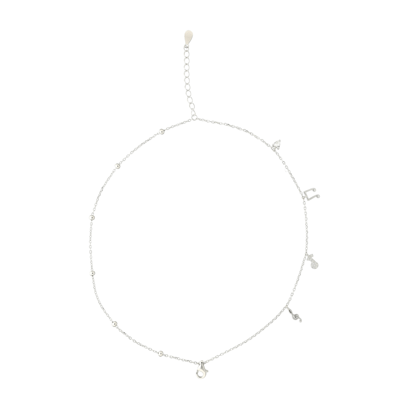 Bracelet Argent double chaîne boule plus note 17 plus 3 centimètres