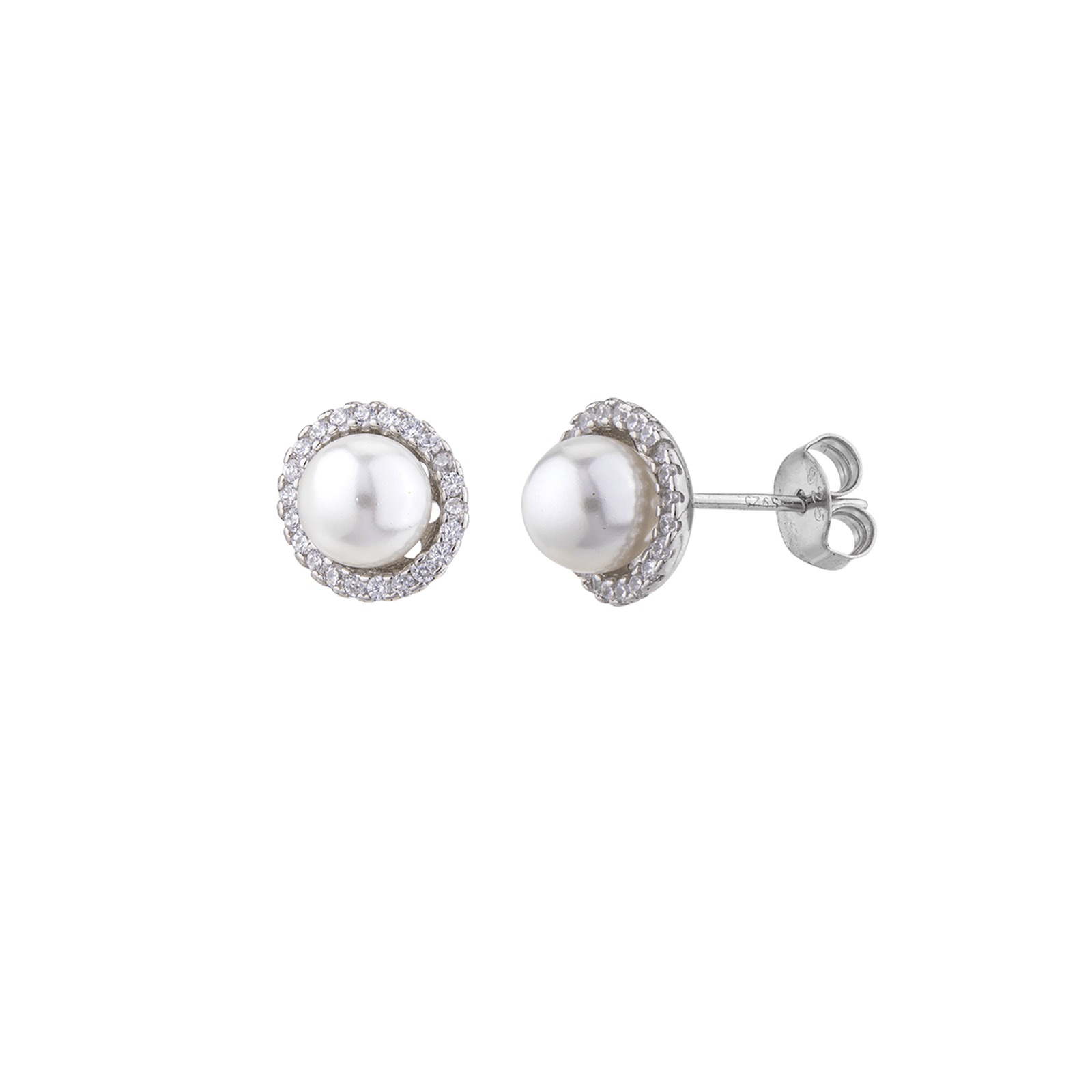 Boucles d'Oreilles Argent Perle Entourage Oxyde de Zirconium