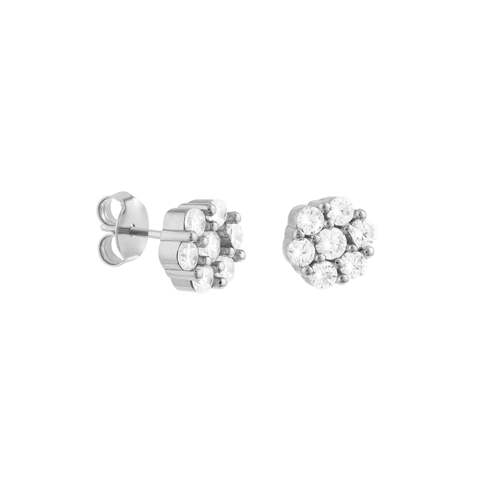 Boucles d'Oreilles puce Argent fleur sertie Oxyde de Zirconium