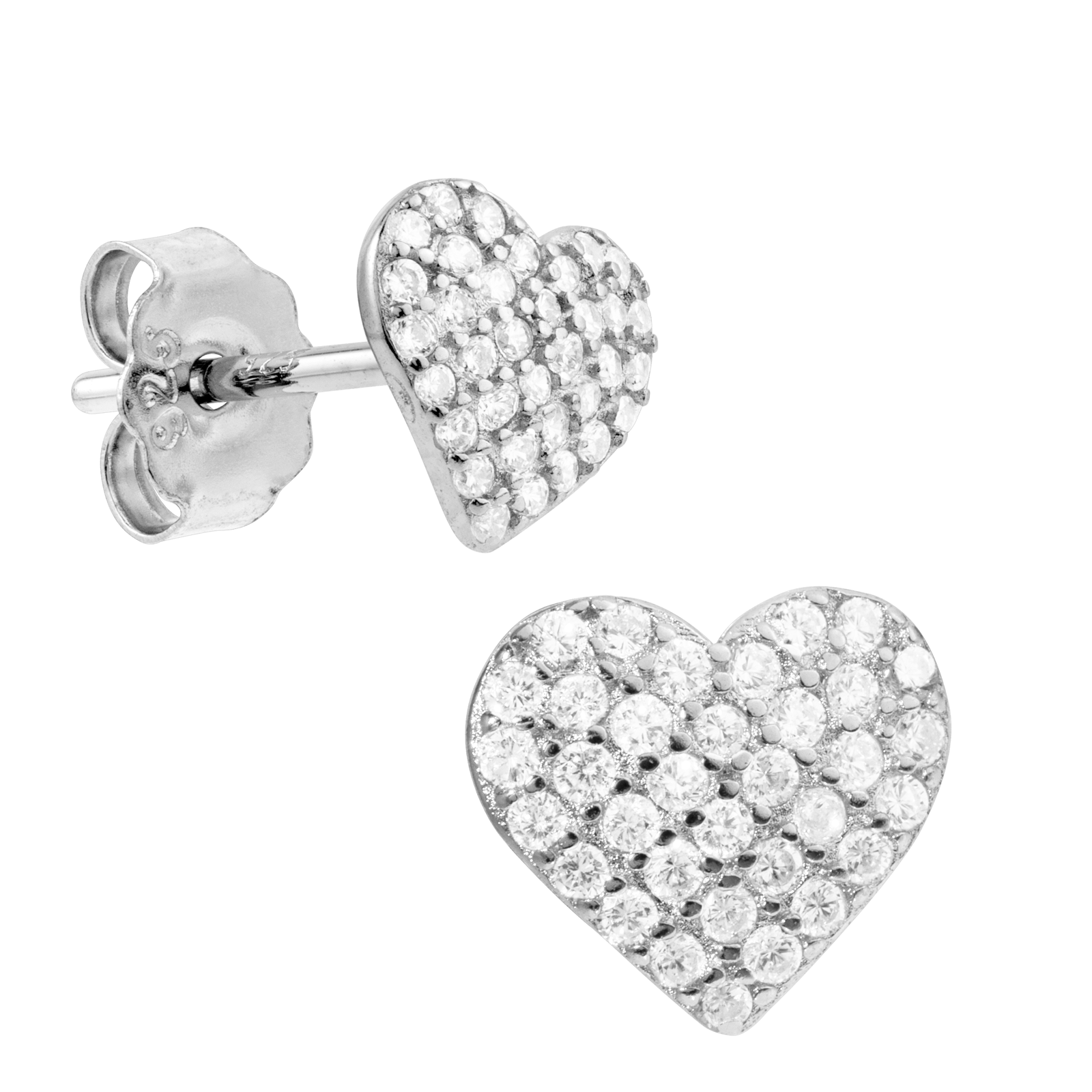 Boucles d'Oreilles Argent coeur Pavé Oxyde de Zirconium