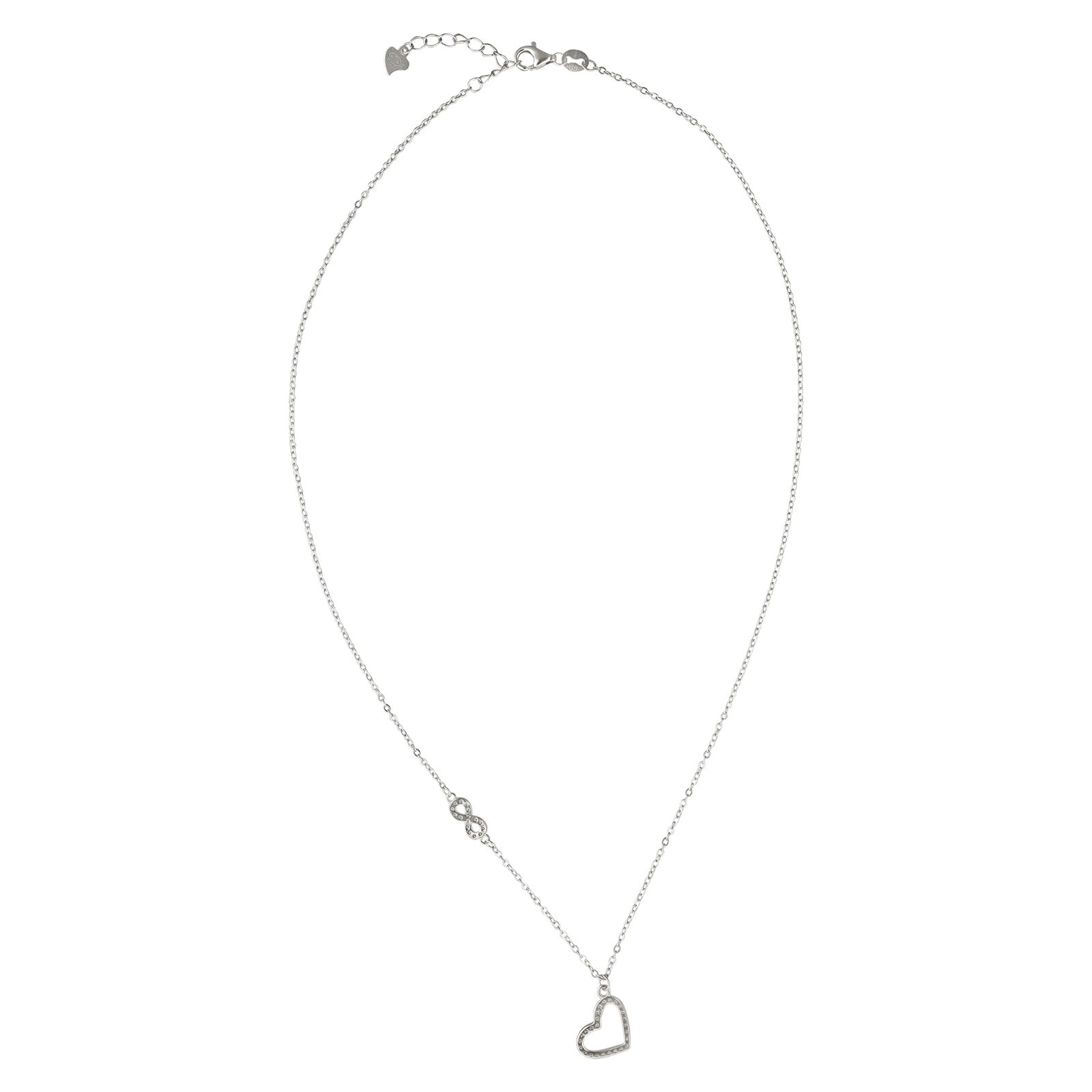 Collier Argent coeur et Infini ajouré Oxyde de Zirconium 42 plus 3 centimètres