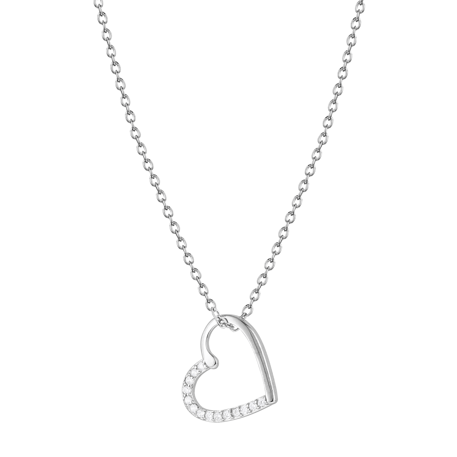 Collier Argent coeur ajouré Lisse et Oxyde de Zirconium 42 plus 3 centimètres