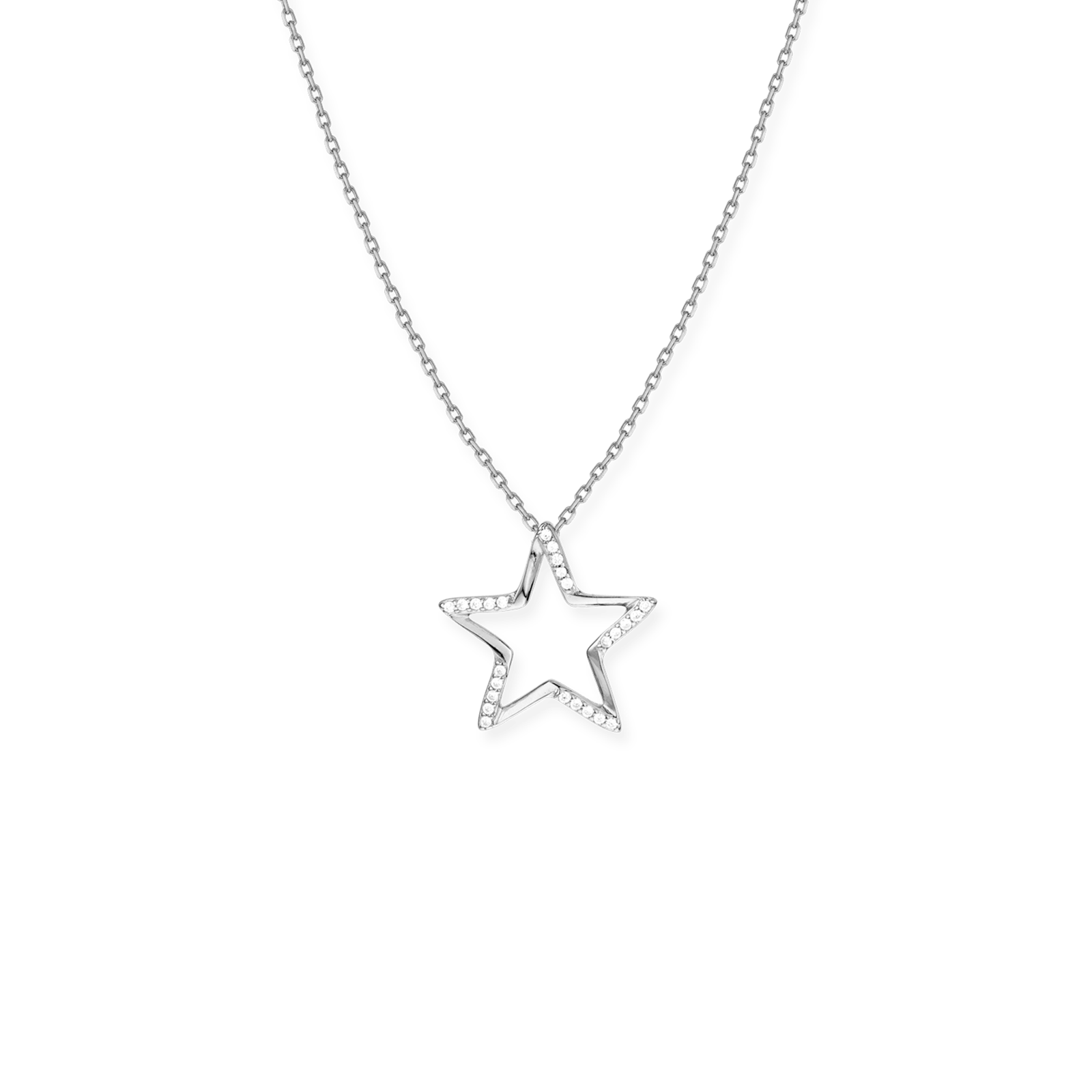 Collier Argent Pendentif étoile ajouré Lisse et sertie Oxyde de Zirconium 42 plus 3 centimètres