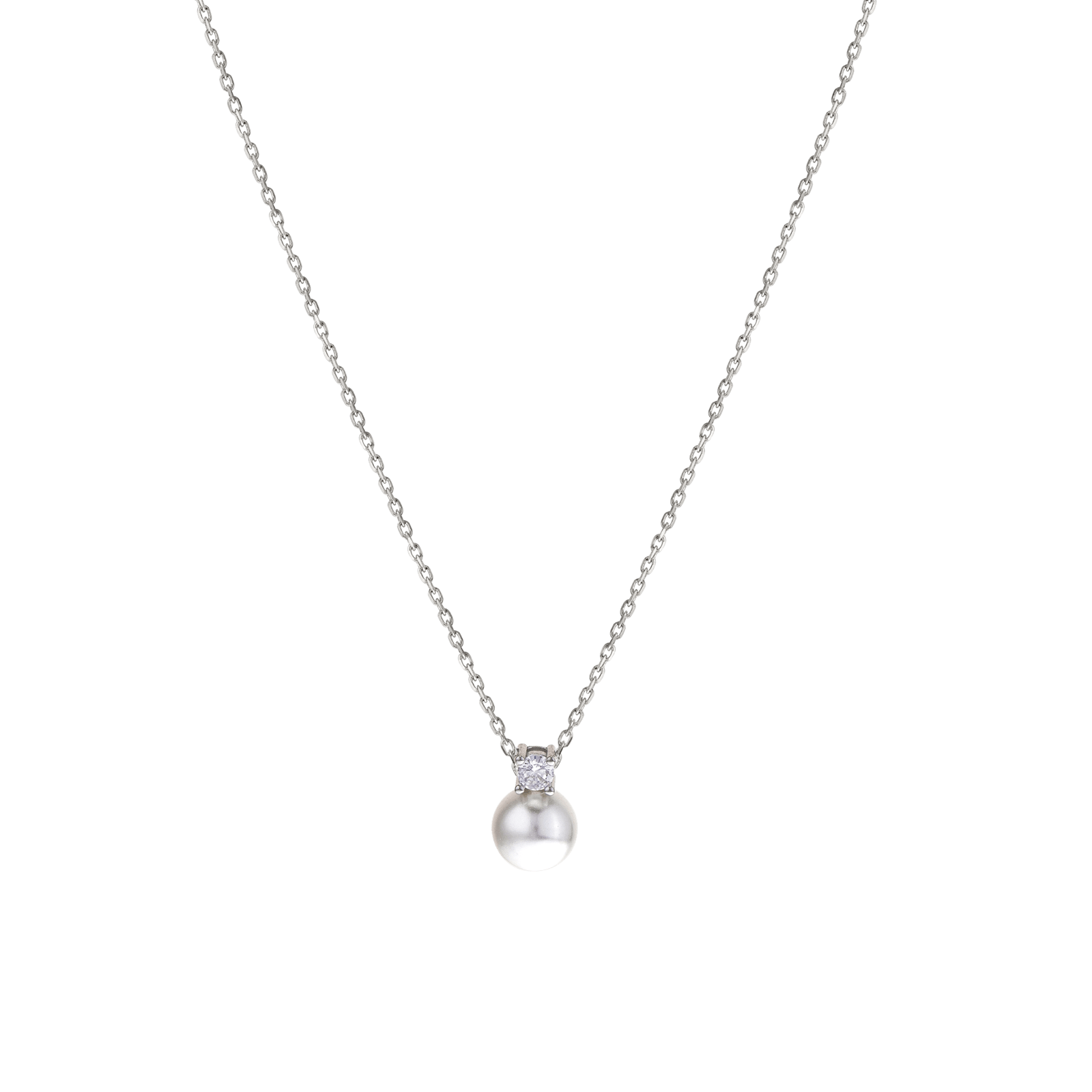 Collier Argent Pendentif Perle synthétique et 1 Oxyde de Zirconium sertie 42 plus 3 centimètres