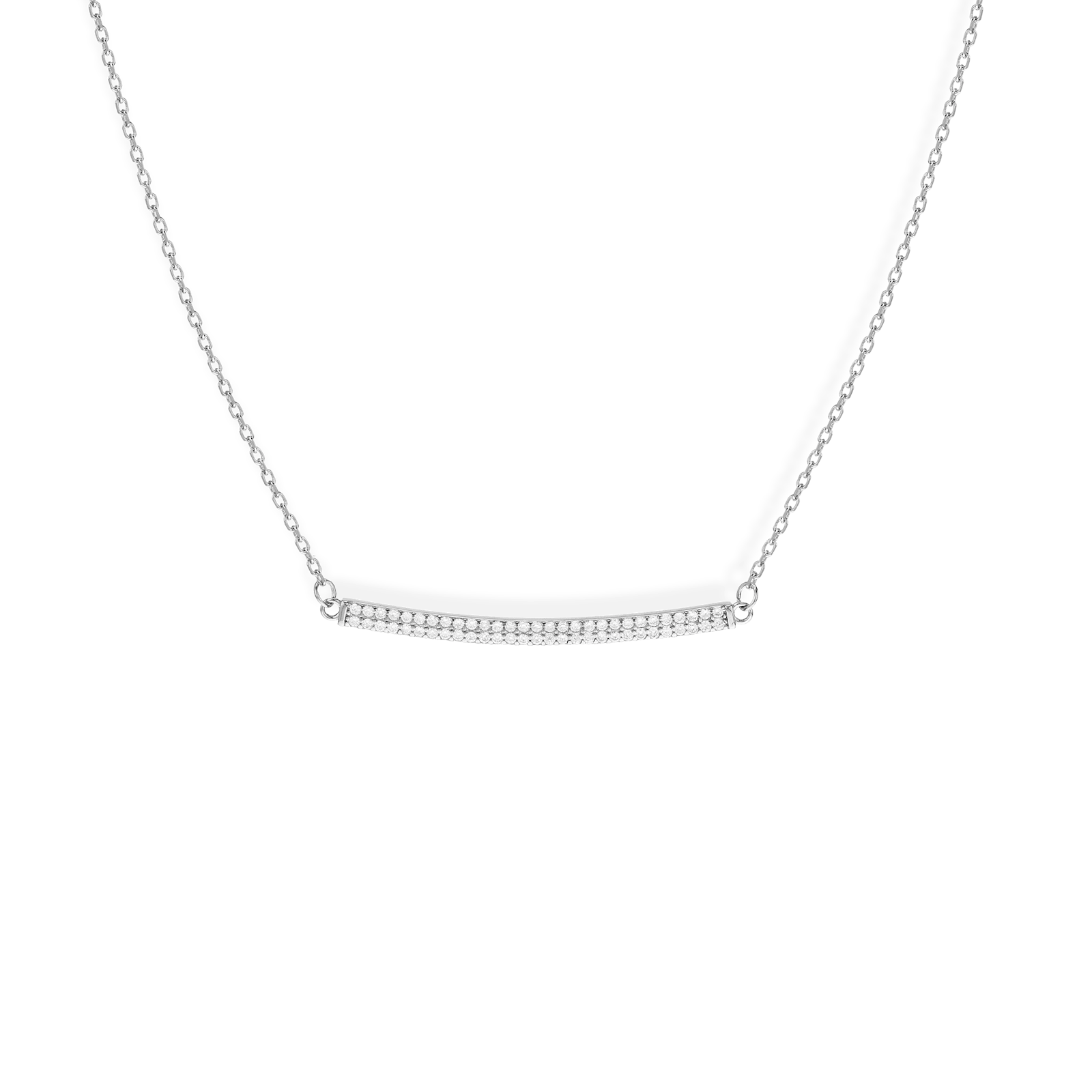 Collier Argent Centre rectangle Pavé Oxyde de Zirconium 42 plus 3 centimètres
