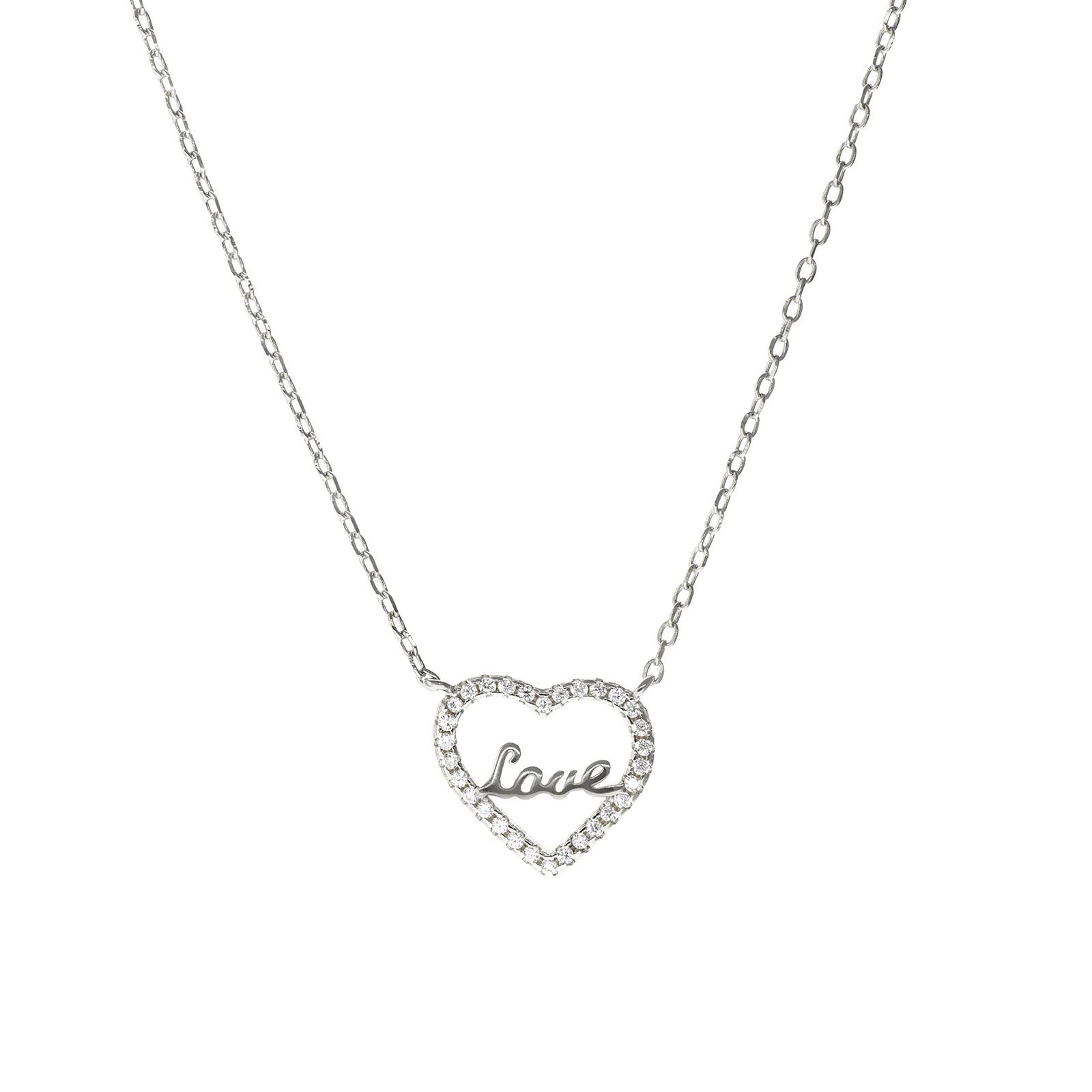 Collier Argent coeur ajouré Oxyde de Zirconium 42 plus 3 centimètres