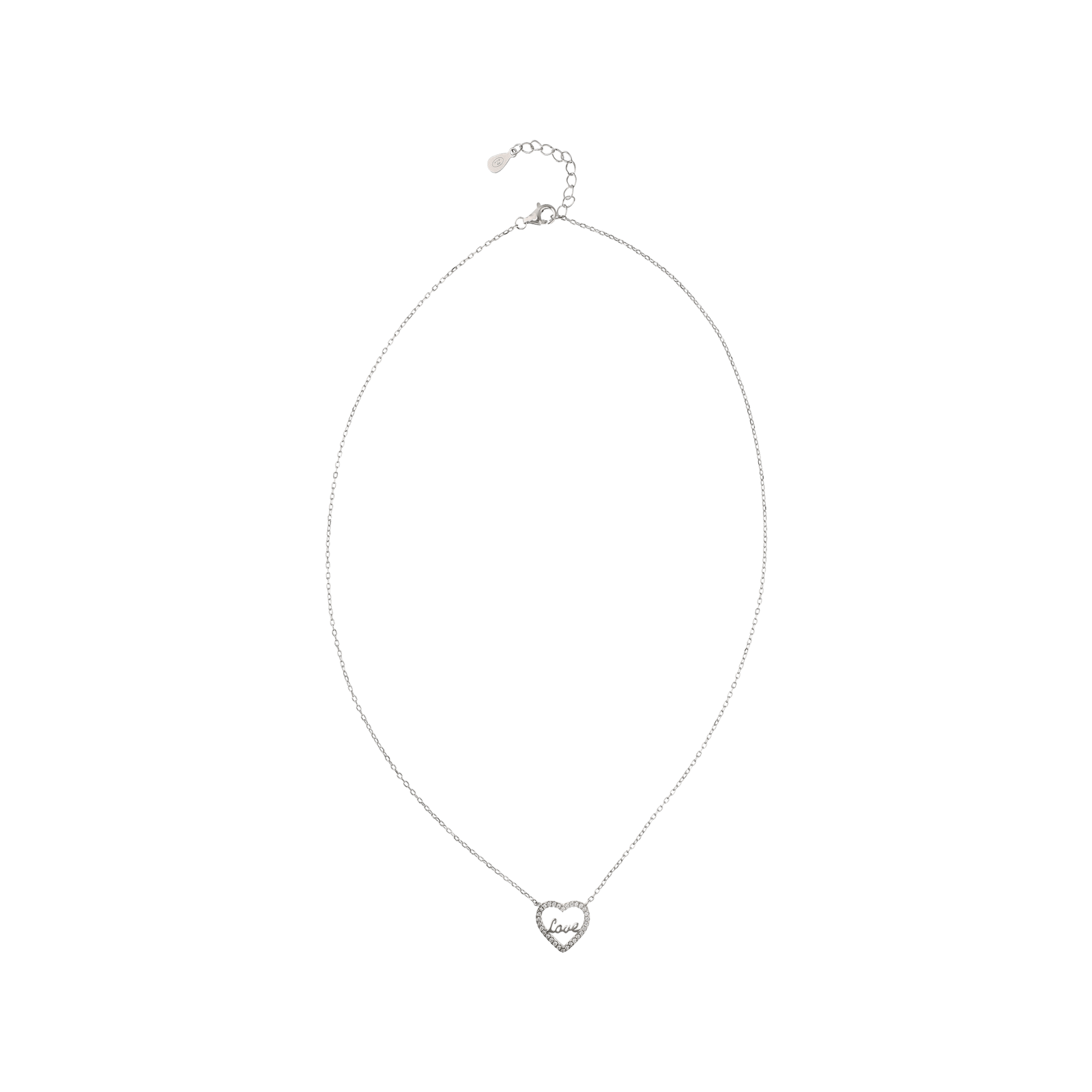 Collier Argent coeur ajouré Oxyde de Zirconium 42 plus 3 centimètres