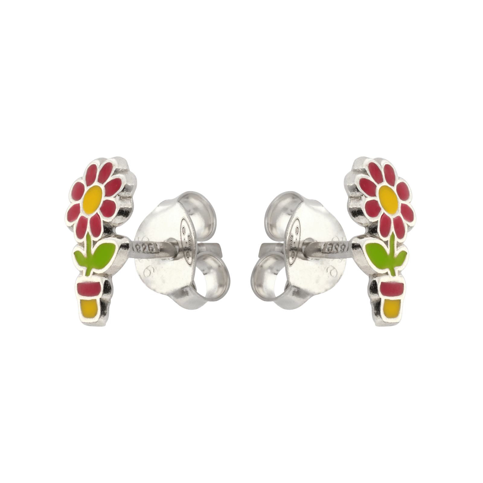 Boucles d'Oreilles Argent fleur en pot fushia