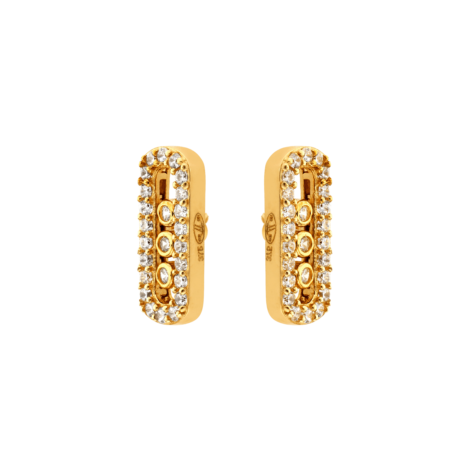 Boucles d'Oreilles rectangulaire 3 Oxyde de Zirconium mobiles et sertie