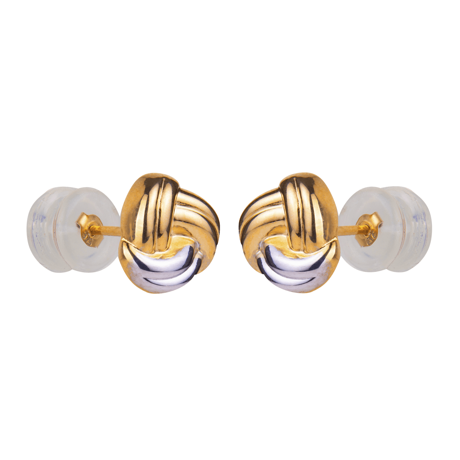 Boucles D'oreilles Nœud Bicolore 8.5mm Or375 Fermoir Silicone