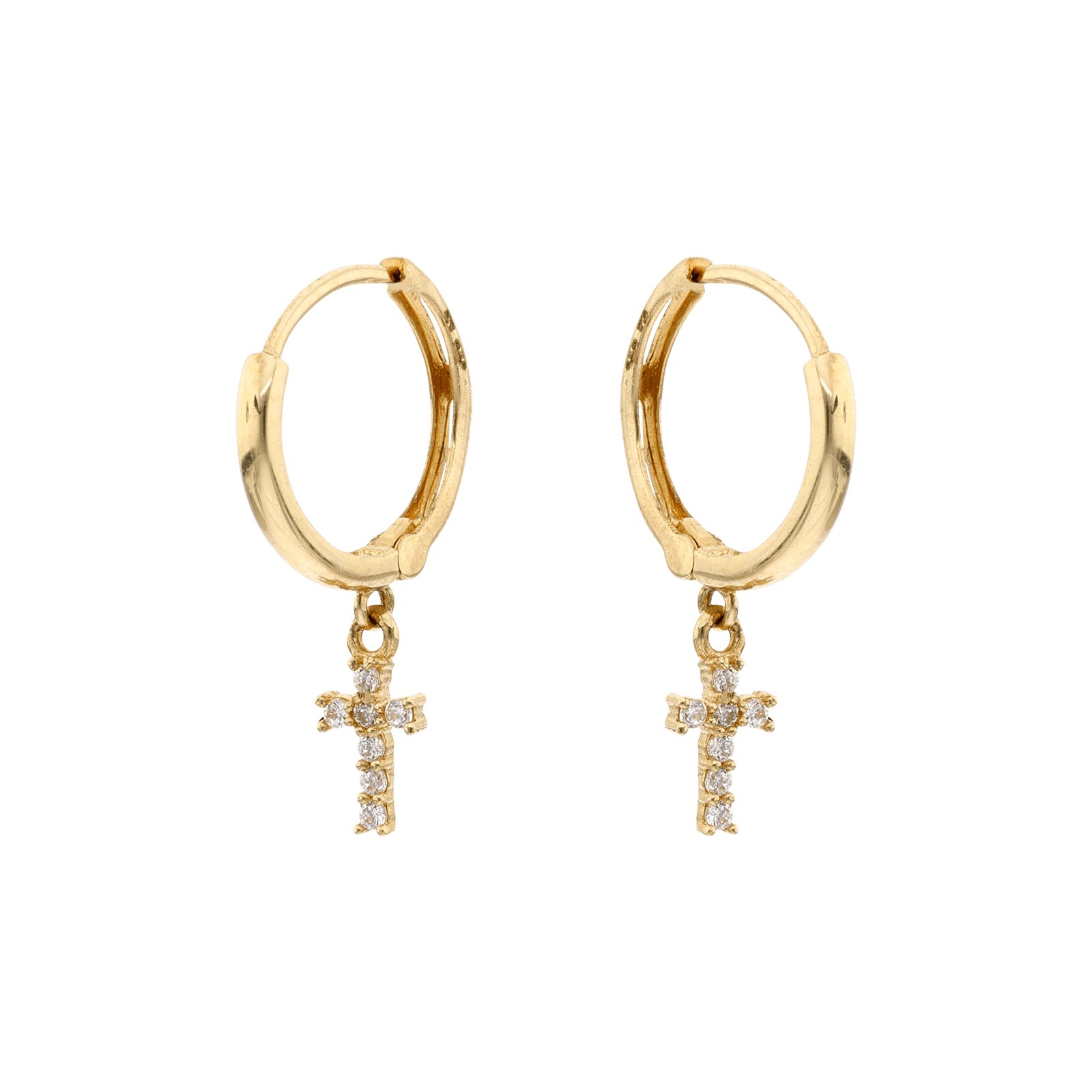 Boucles d'Oreilles Miniature Créole Pendentif Croix Oxyde de Zirconium