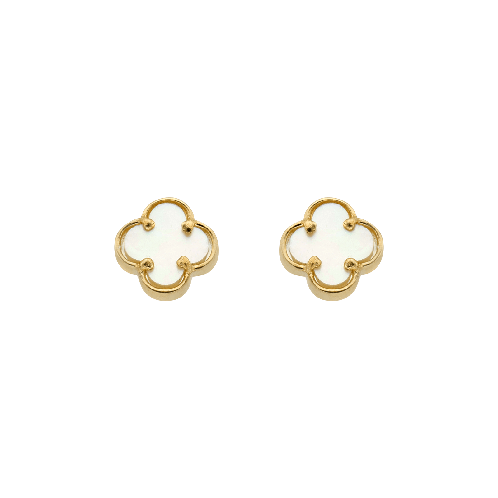 Boucles d'Oreilles puce Trèfle nacre blanche