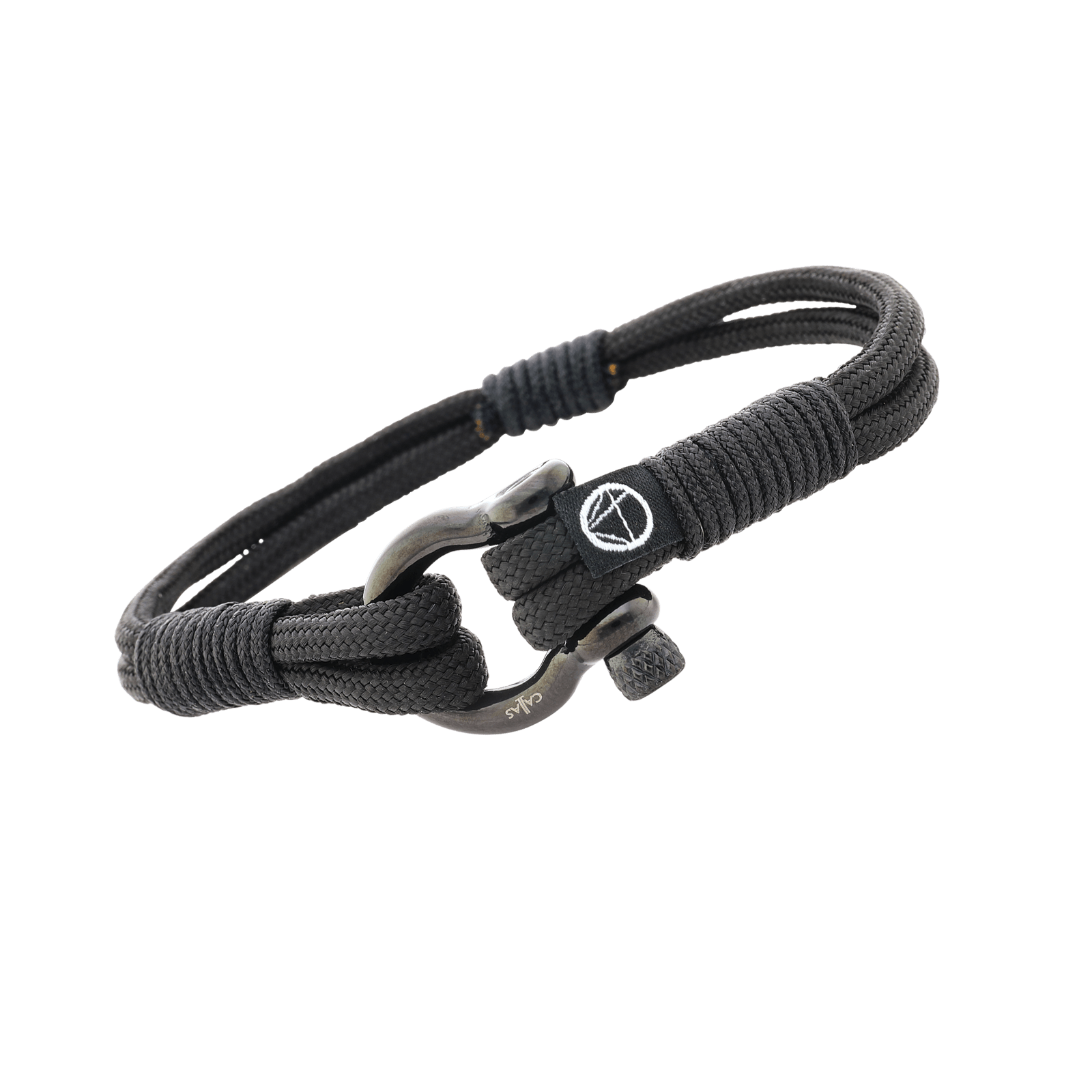 Bracelet Callas corde nylon noir et noir manille Acier Ion Plating Black 21 centimètres