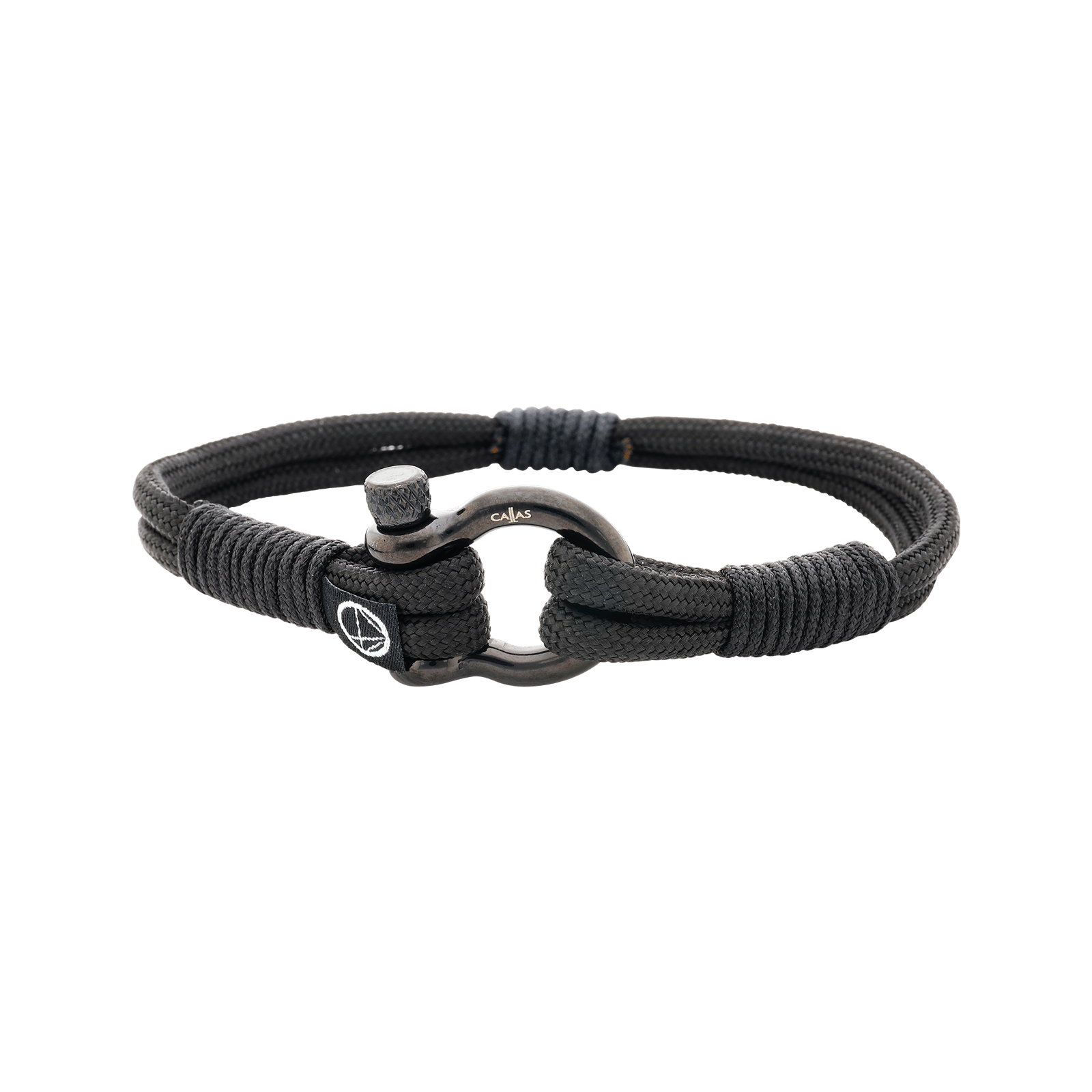 Bracelet Callas corde nylon noir et noir manille Acier Ion Plating Black 21 centimètres