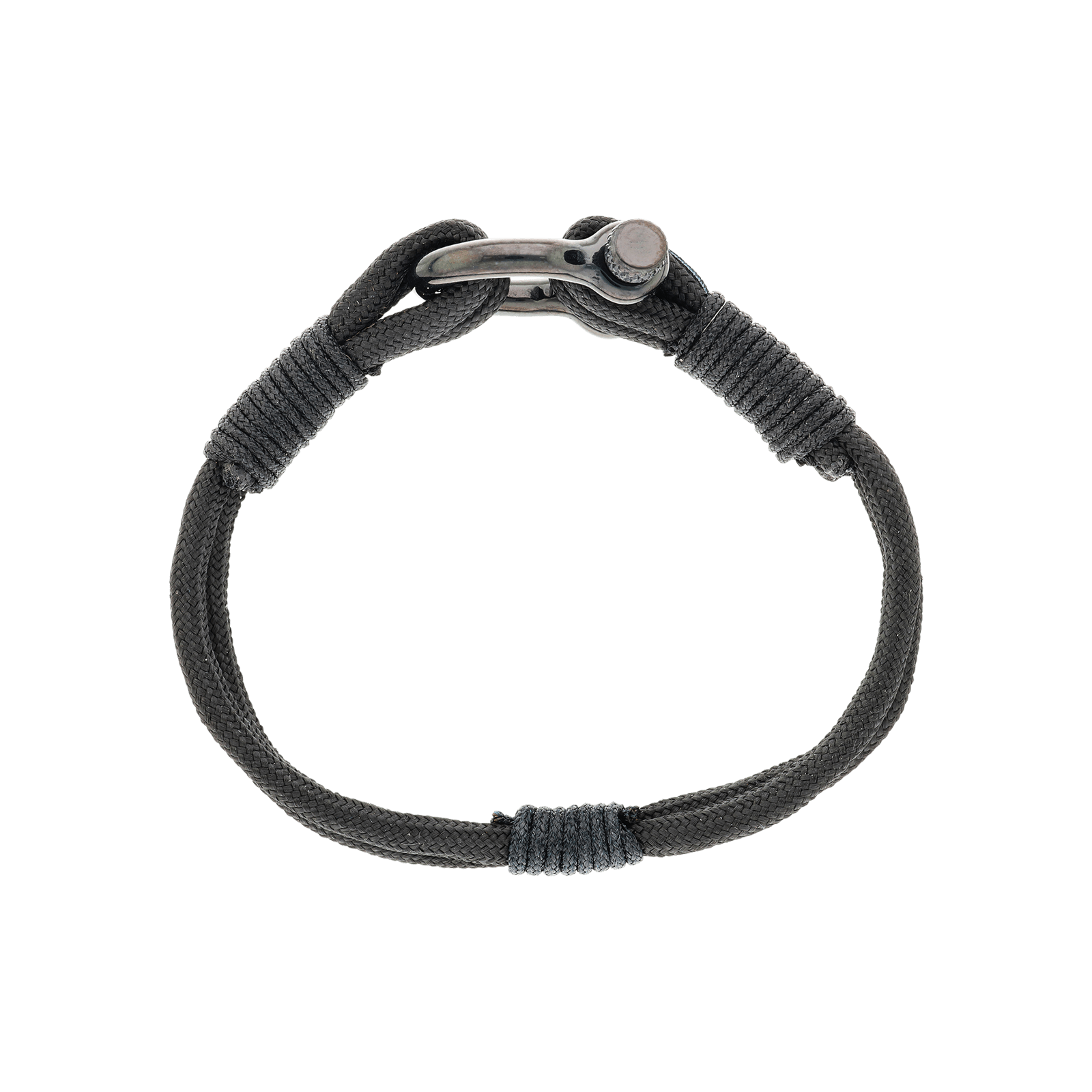 Bracelet Callas corde nylon noir et noir manille Acier Ion Plating Black 21 centimètres