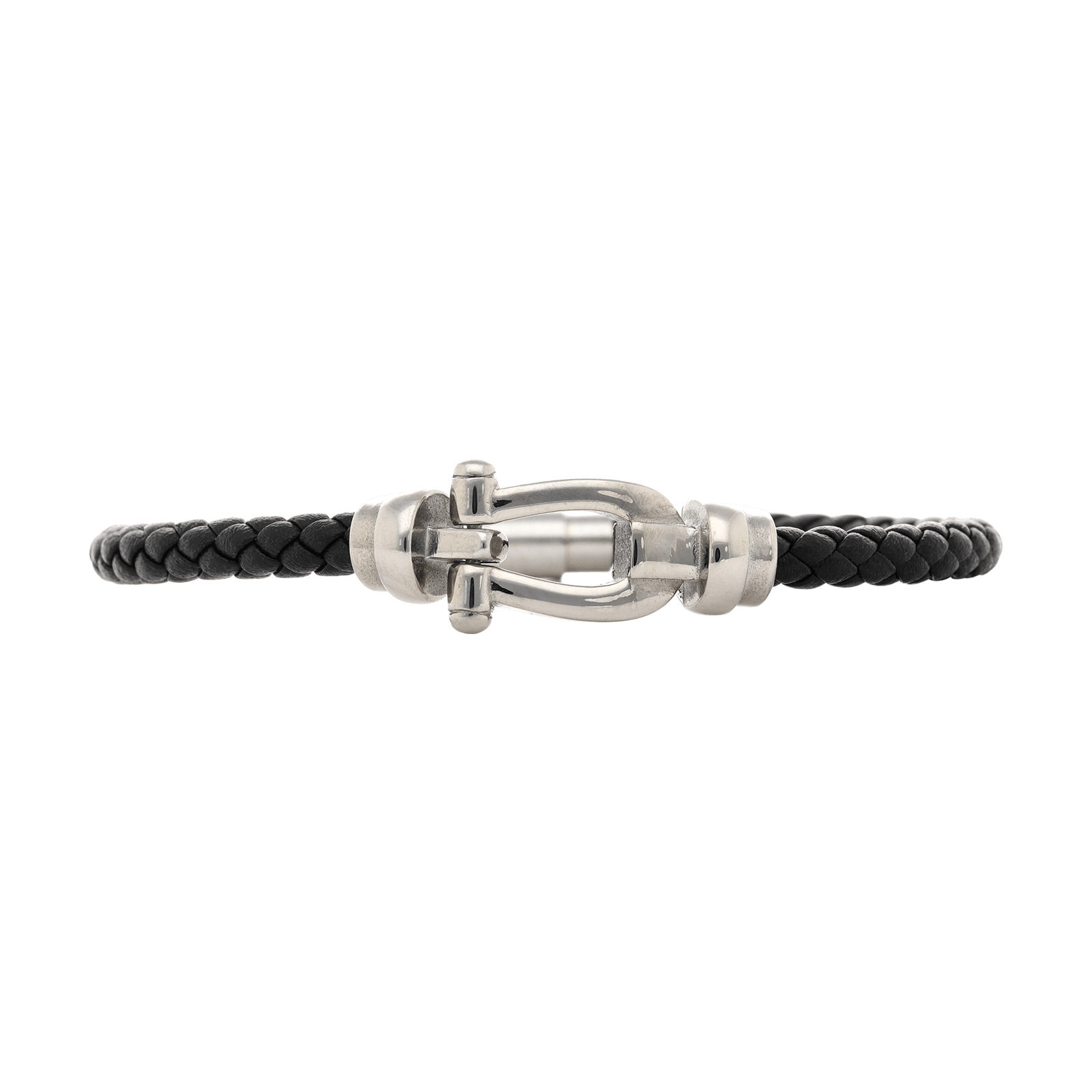 Bracelet Callas cuir tressé noir manille Acier 21 centimètres