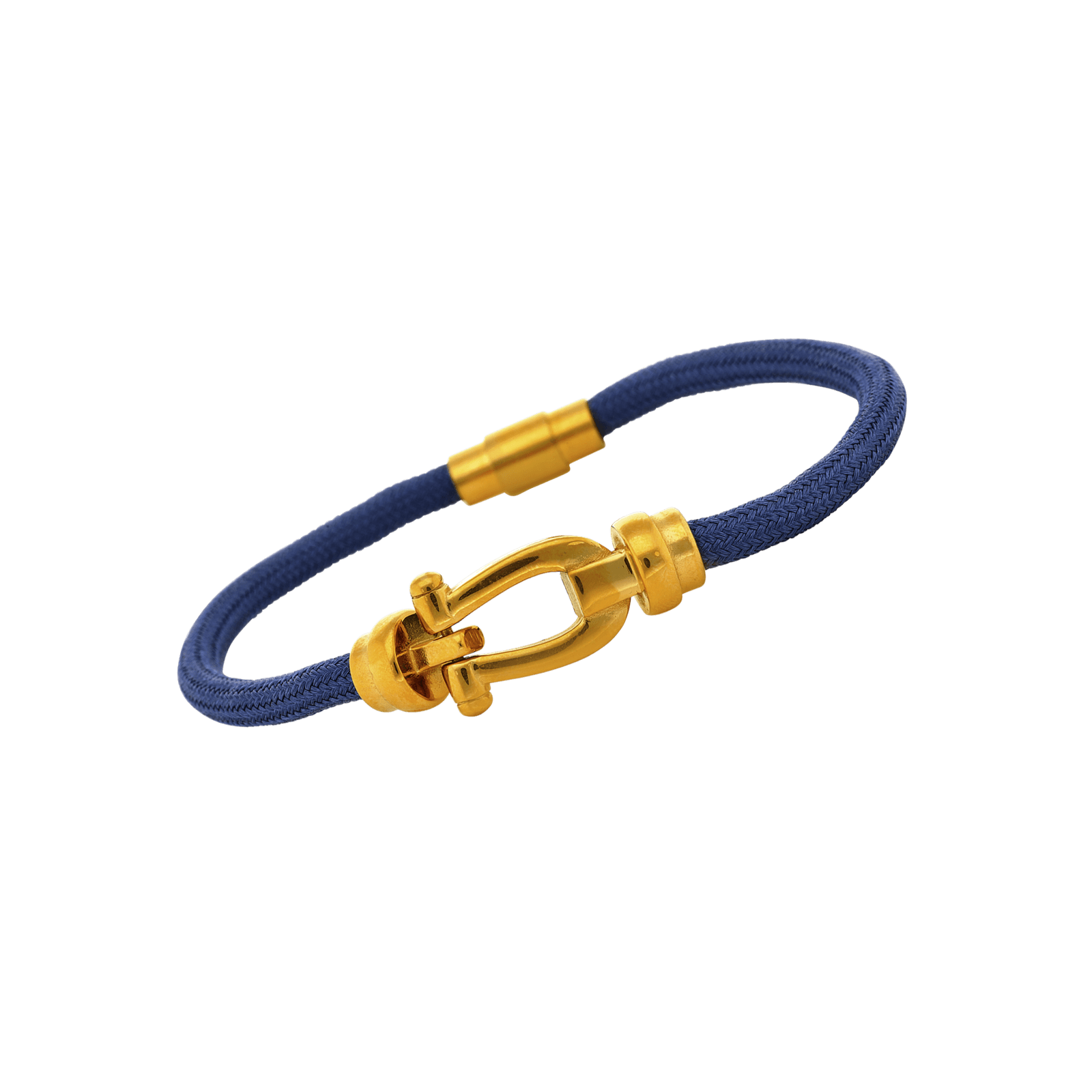 bracelet callas nylon bleu manille acier doré 21 mm