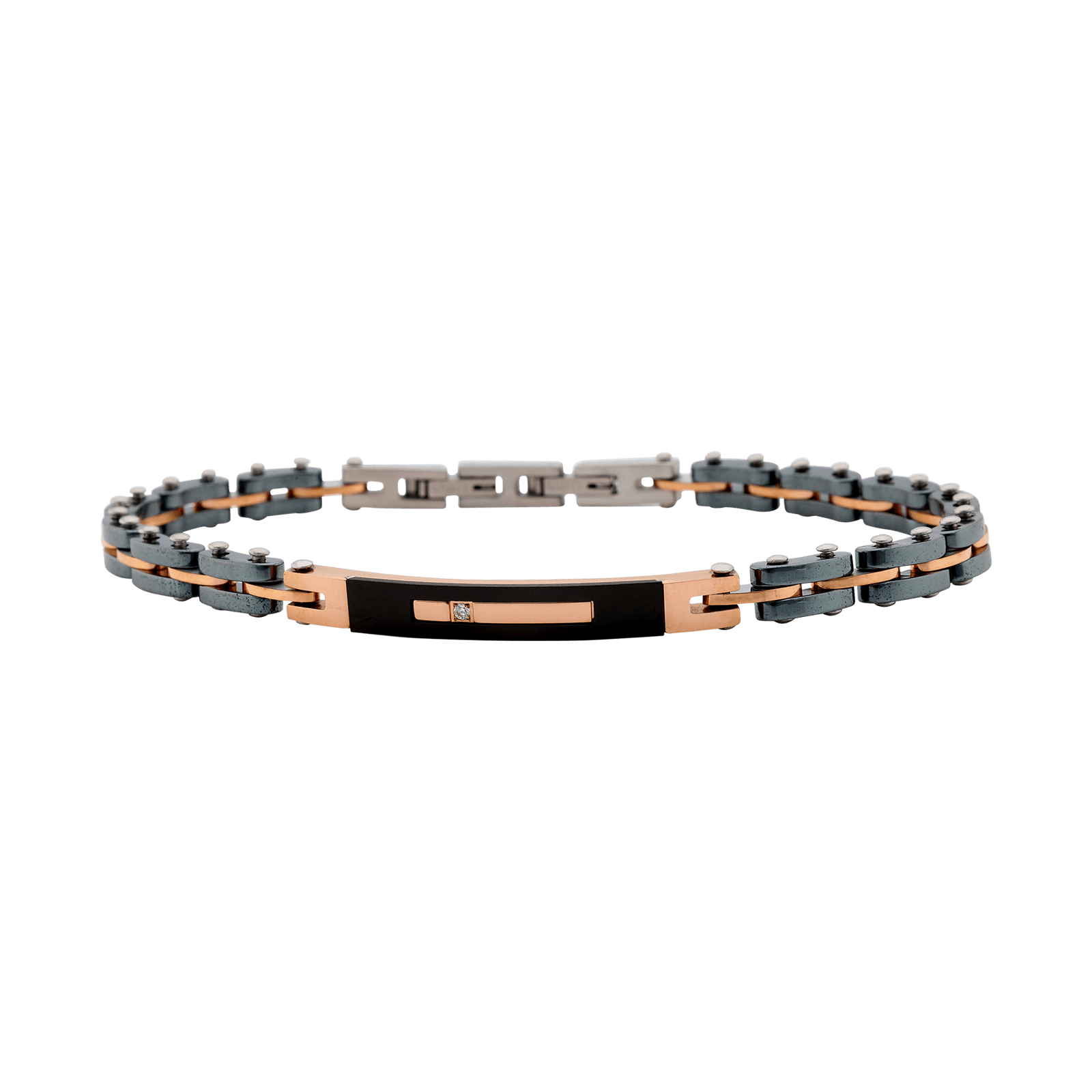 Bracelet Callas Acier gris Plaqué or rose 21 centimètres