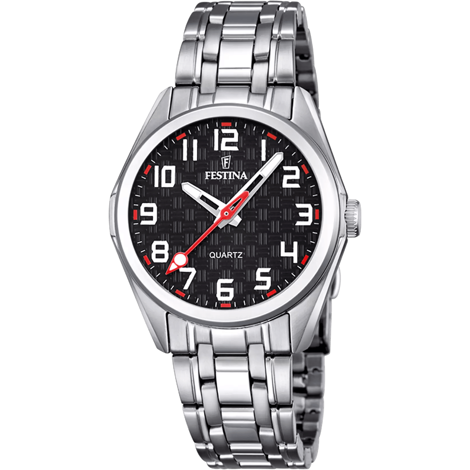 montre festina junior collection f16903/3, pour enfant avec boîtier et bracelet en acier, mouvement quartz, cadran noir, verre minéral, étanchéité 5 atm et aiguilles lumineuses.