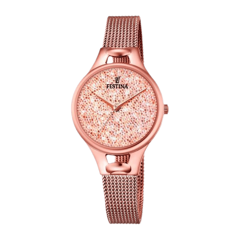 Montre Femme Festina Mademoiselle  Acier Doré Rose, Cadran Assorti, Swarovski – F20333-2