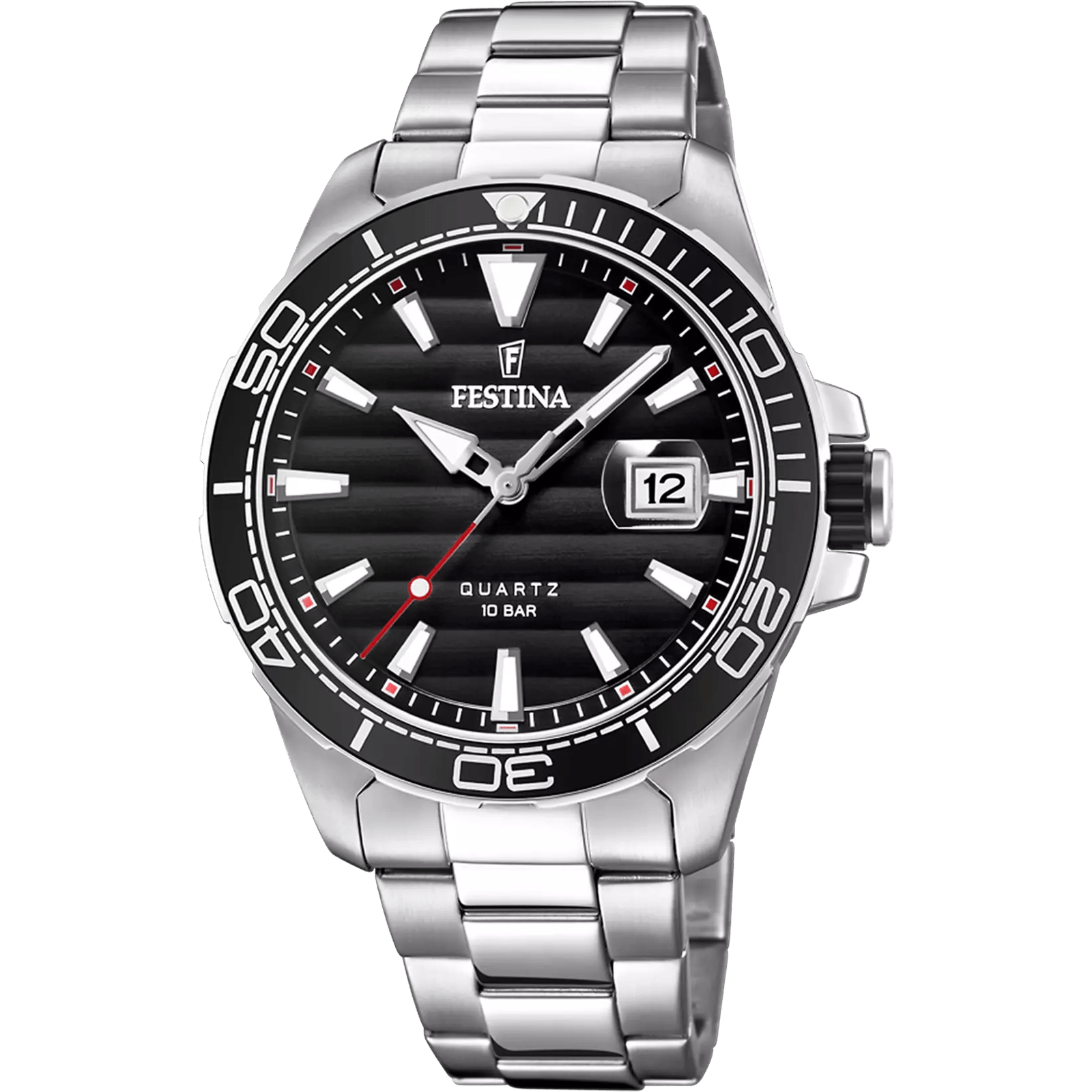 montre festina prestige f20360/2 (homme) - pour homme de la collection prestige de festina. boîtier rond en acier inoxydable, cadran noir avec affichage analogique et dateur, verre minéral, bracelet en acier, mouvement quartz miyota, étanchéité 10