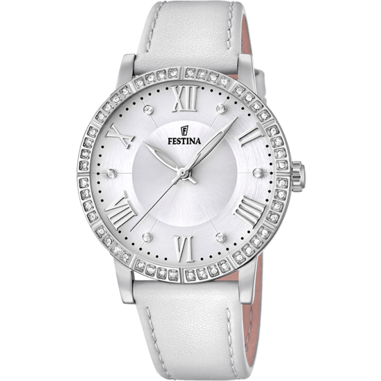 Montre Femme Festina F20412/1 Cuir blanc avec Zirconiums en Acier