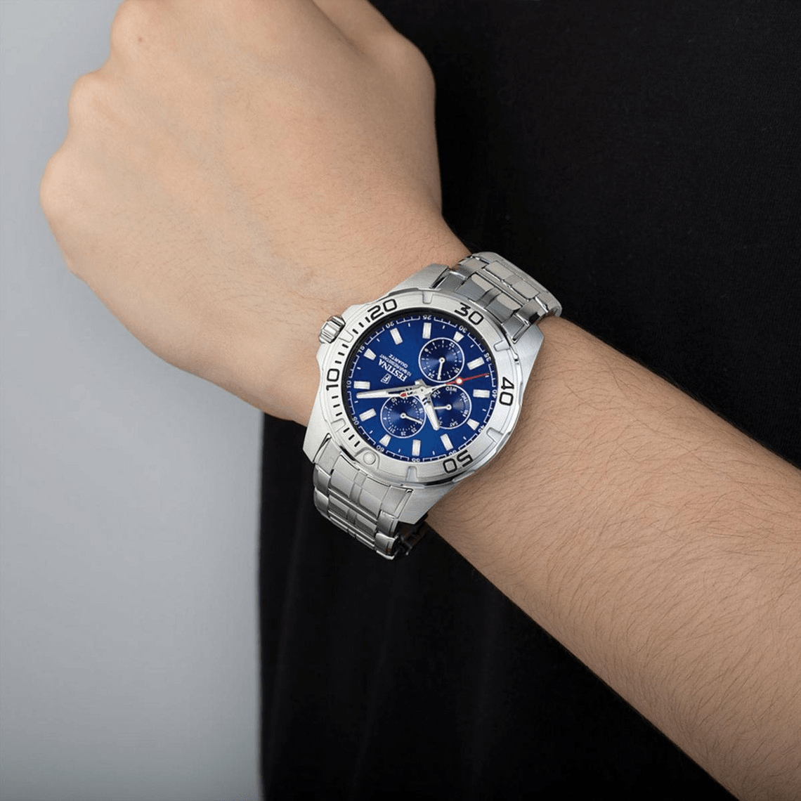 montre festina f20445-2 - multifonction acier quartz cadran bleu et bracelet