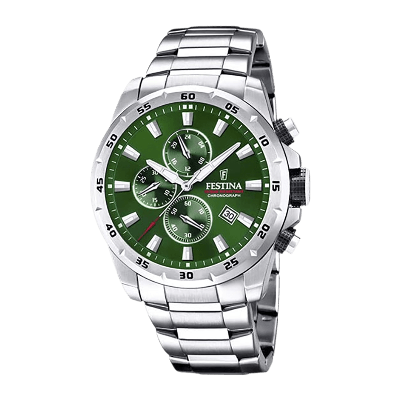 Montre Homme Festina Chrono Sport  Acier Gris 45mm, Cadran Vert  Chronographe –  F20463-3