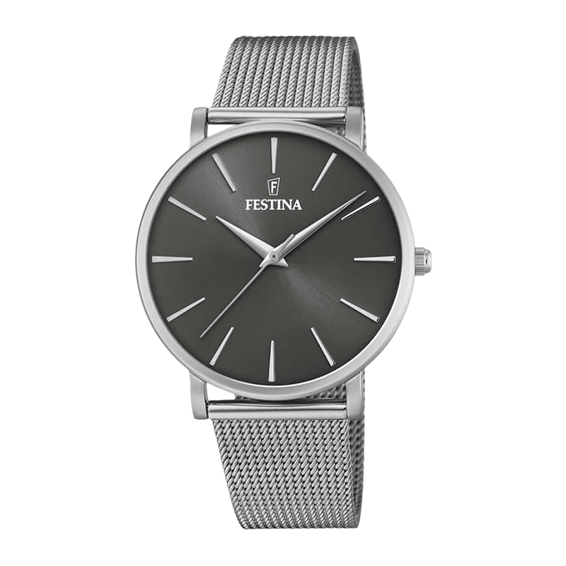 Montre Femme Festina Boyfriend  Acier Argenté 38mm, Cadran Noir –F20475-4