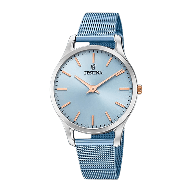 Montre Femme Festina Boyfriend  Acier Argenté 34mm, Bracelet Milanais Bleu, Cadran Bleu – F20506-2