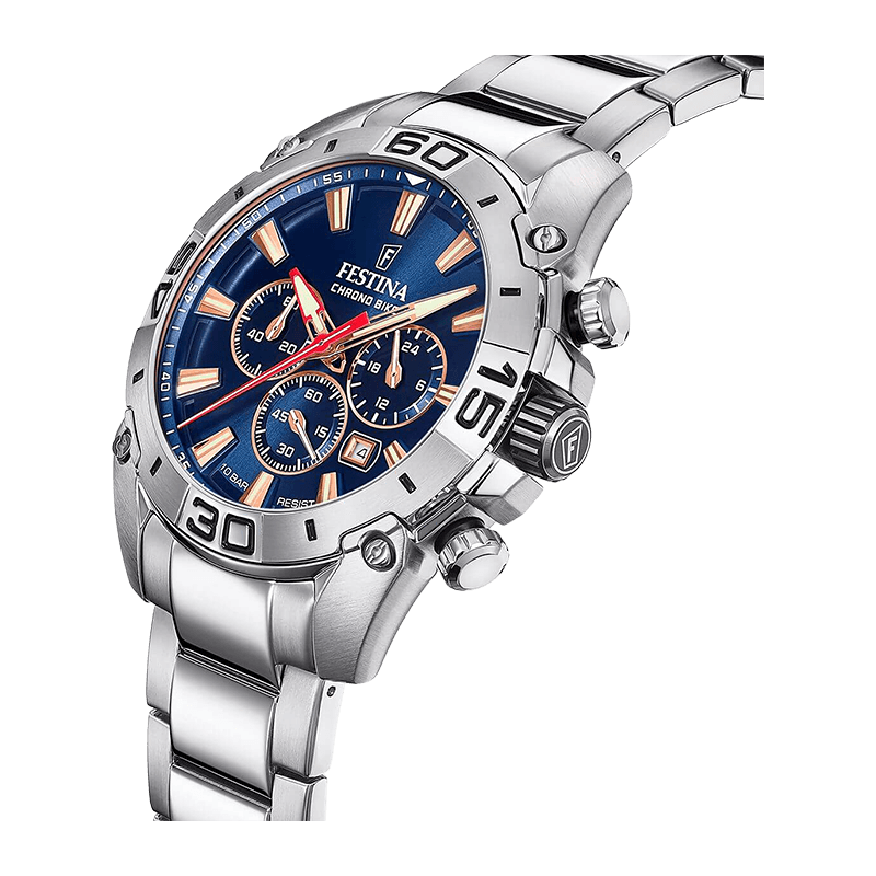 Montre Homme Festina Chrono Bike  Acier 44.5mm, Cadran Bleu Chronographe – F20543-4