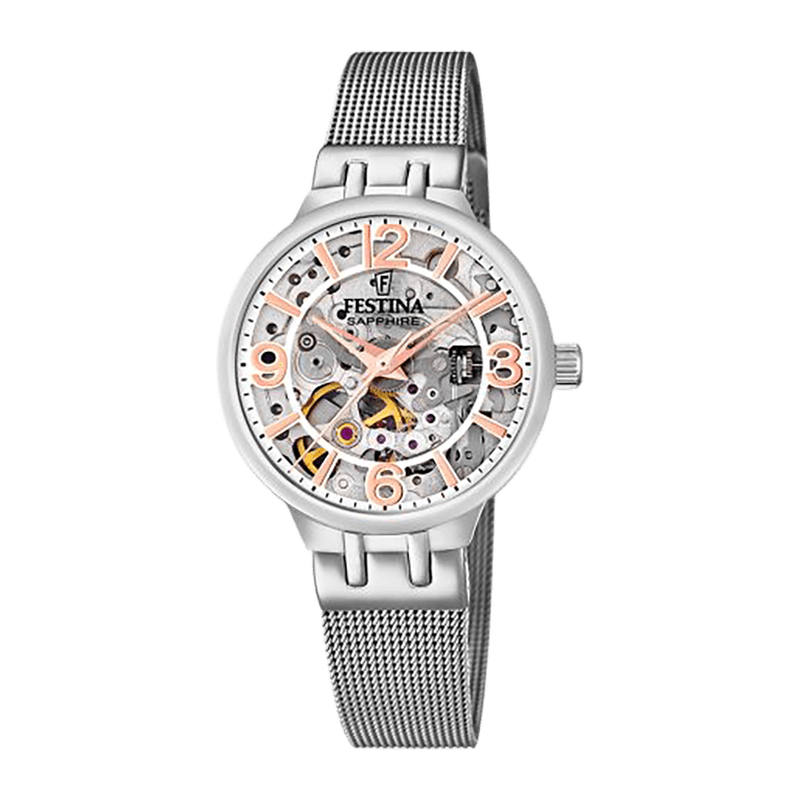 Montre Femme Festina Automatic Skeleton  Acier 33mm, Bracelet Milanais, Cadran Squelette – F20579-1