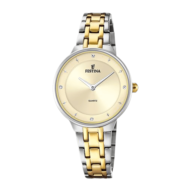 Montre Femme Festina Mademoiselle  Acier Bicolore 31mm, Cadran Doré Nacré - F20625-2