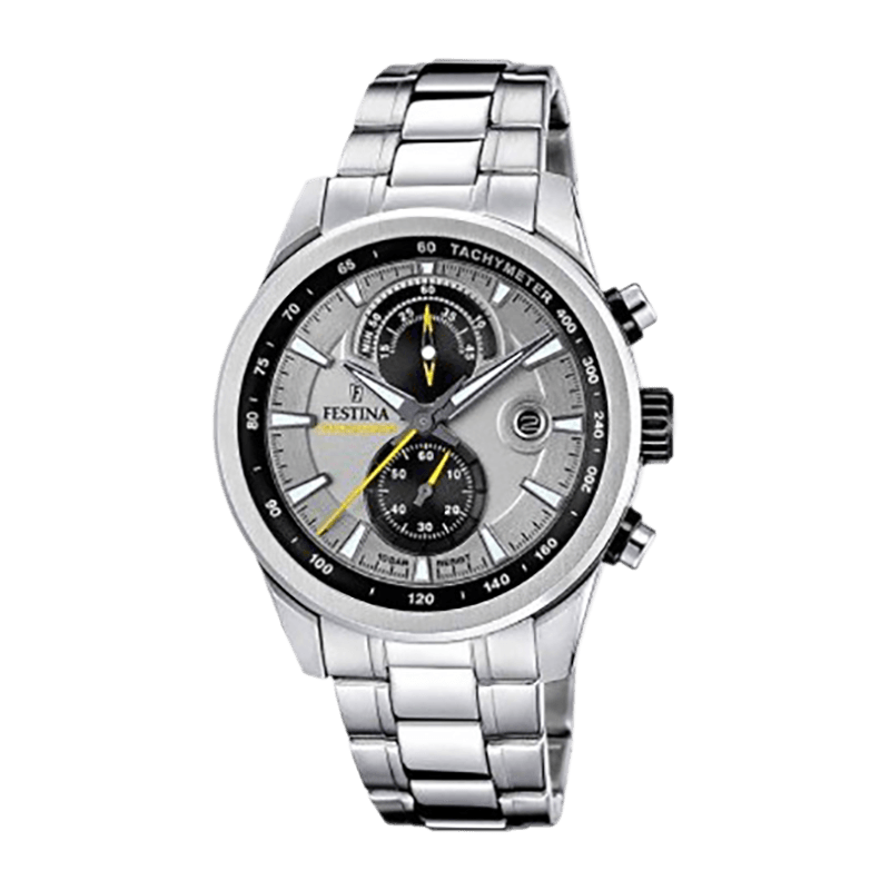 Montre Homme Festina Timeless Chronograph Acier Gris 44mm, Cadran Gris Chronographe – F20694-4