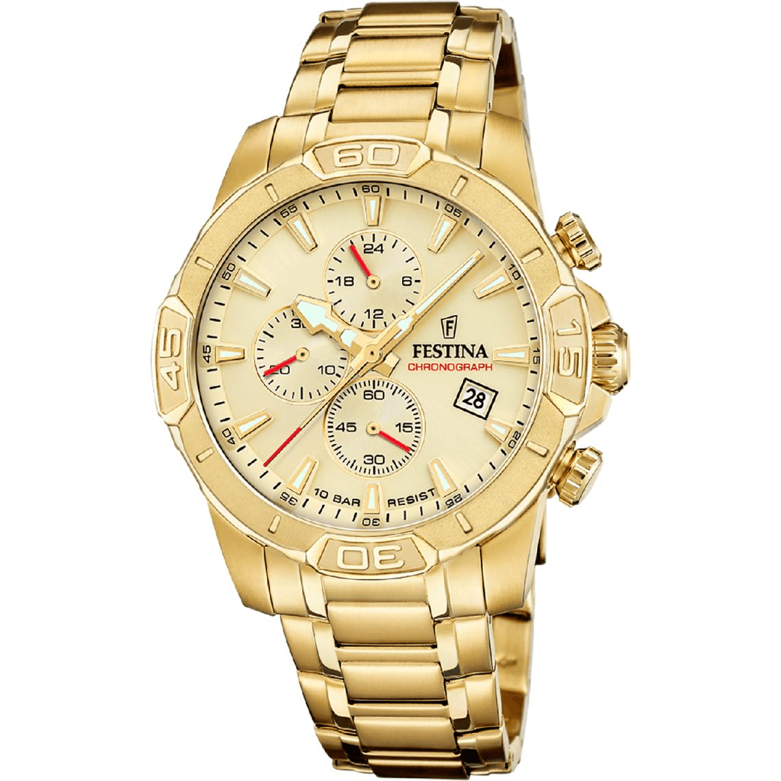 montre homme festina timeless chronograph - f20705-2 bracelet acier doré