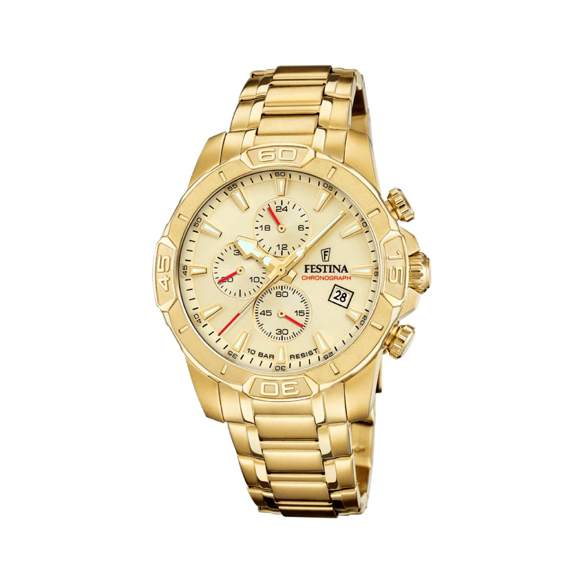 montre homme festina timeless chronograph - f20705-2 bracelet acier doré