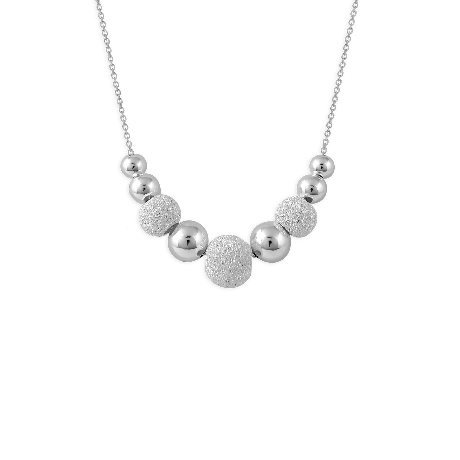 Collier argent chute grain d'argent lisse et sablé