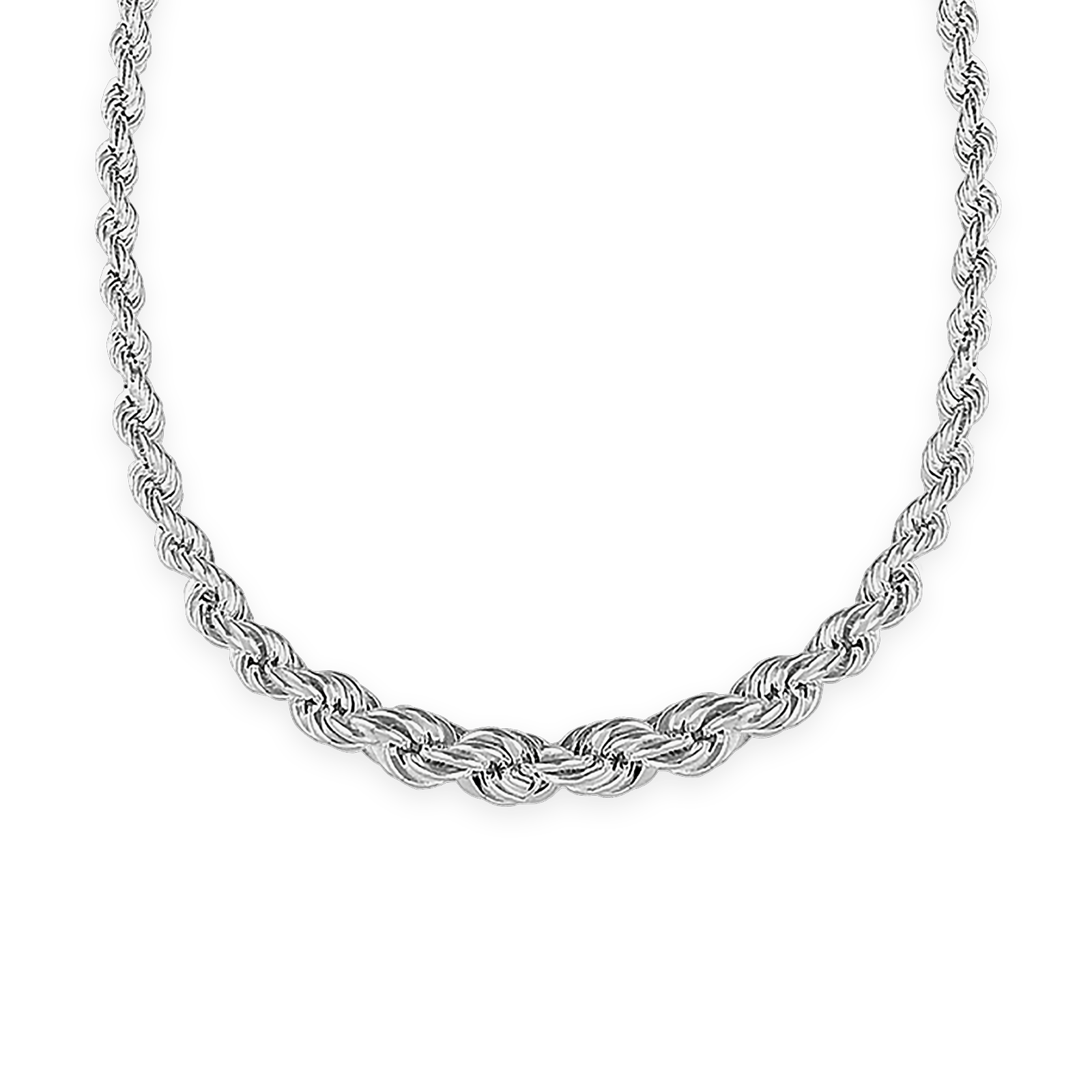 Collier argent chute maille corde centre