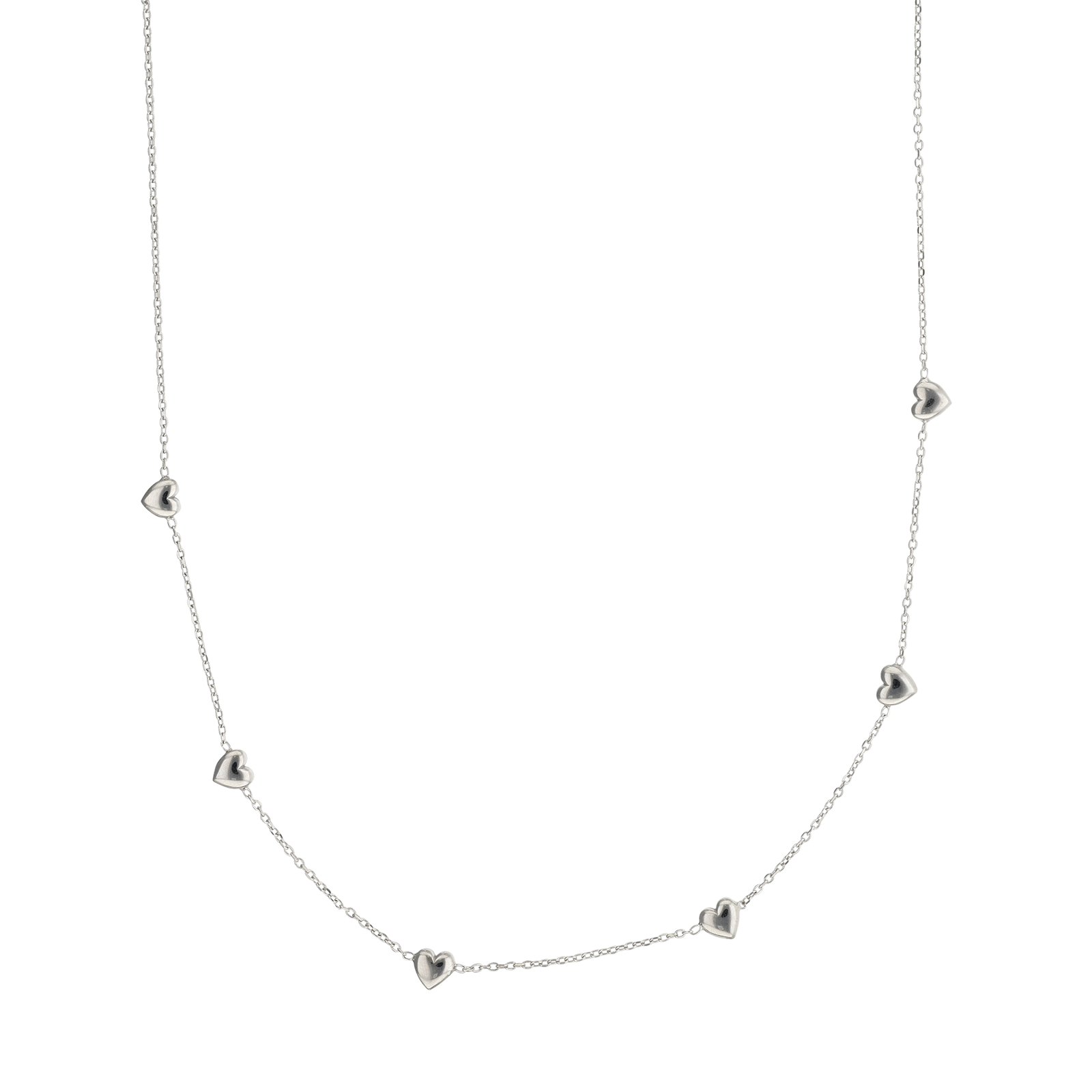 Collier Argent 6 coeurs Lisses 45 centimètres