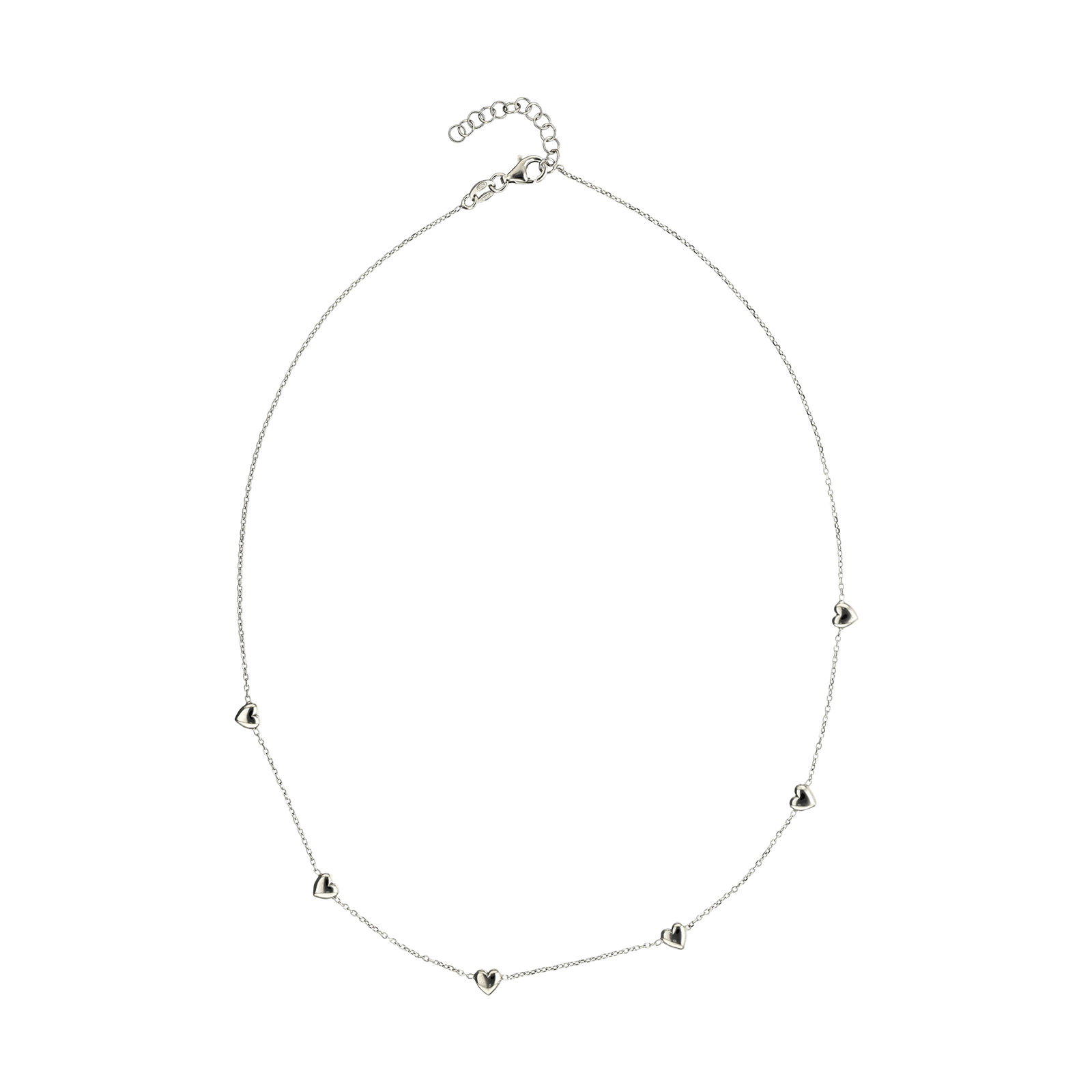 Collier Argent 6 coeurs Lisses 45 centimètres