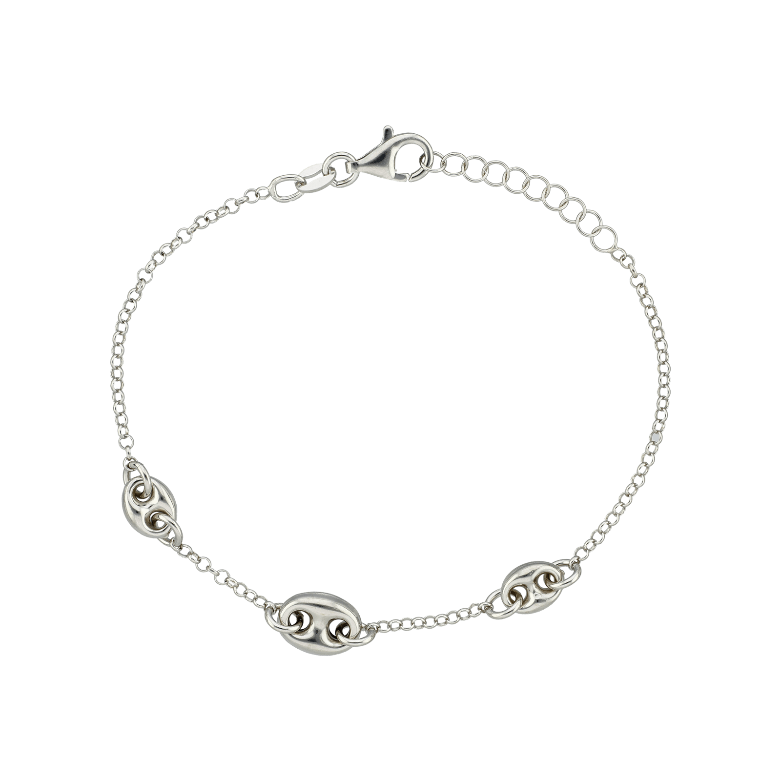 Bracelet Argent trois grains de café 18 plus 2 centimètres