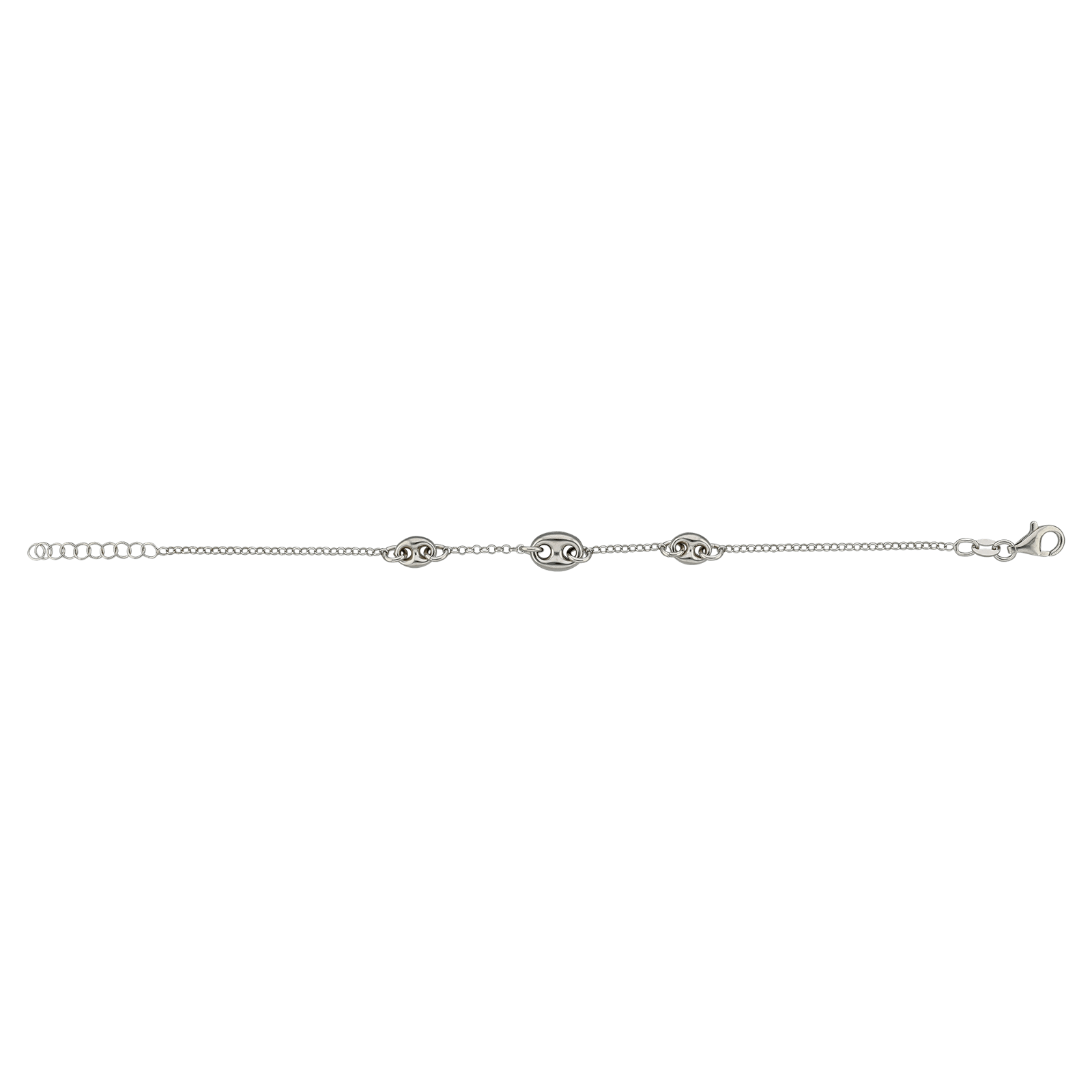 Bracelet Argent trois grains de café 18 plus 2 centimètres