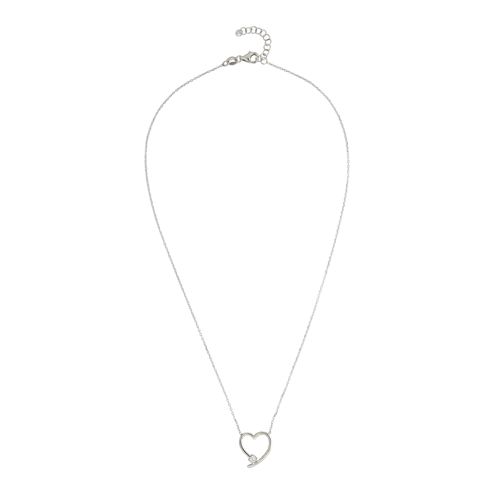 Collier Argent coeur et Oxyde de Zirconium 45 centimètres